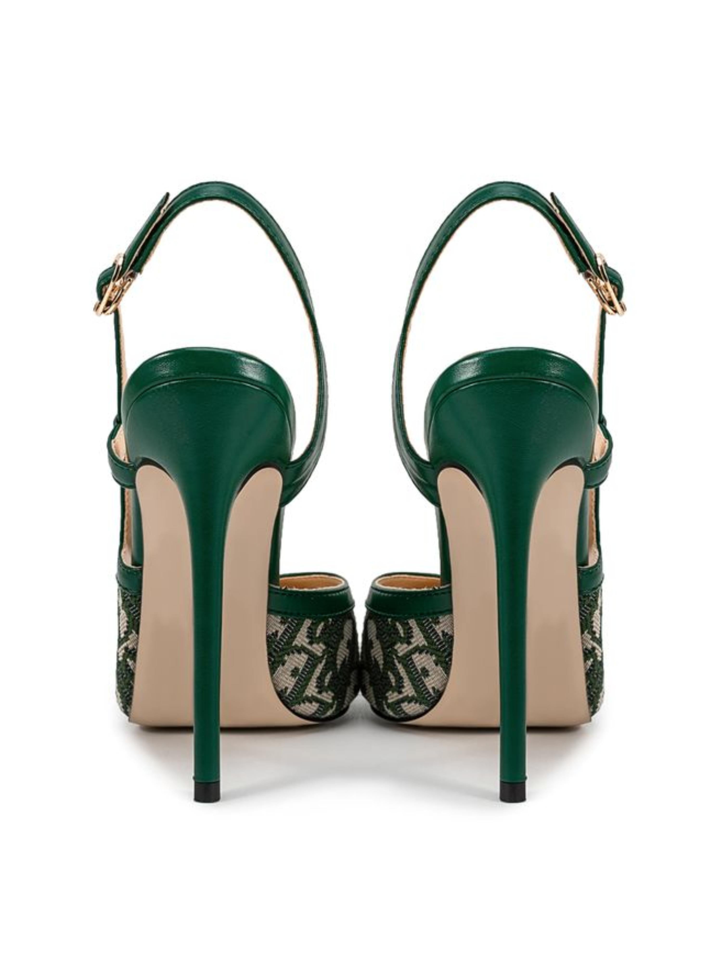 Emerald Patterned Slingback Women Heeled Sandals
