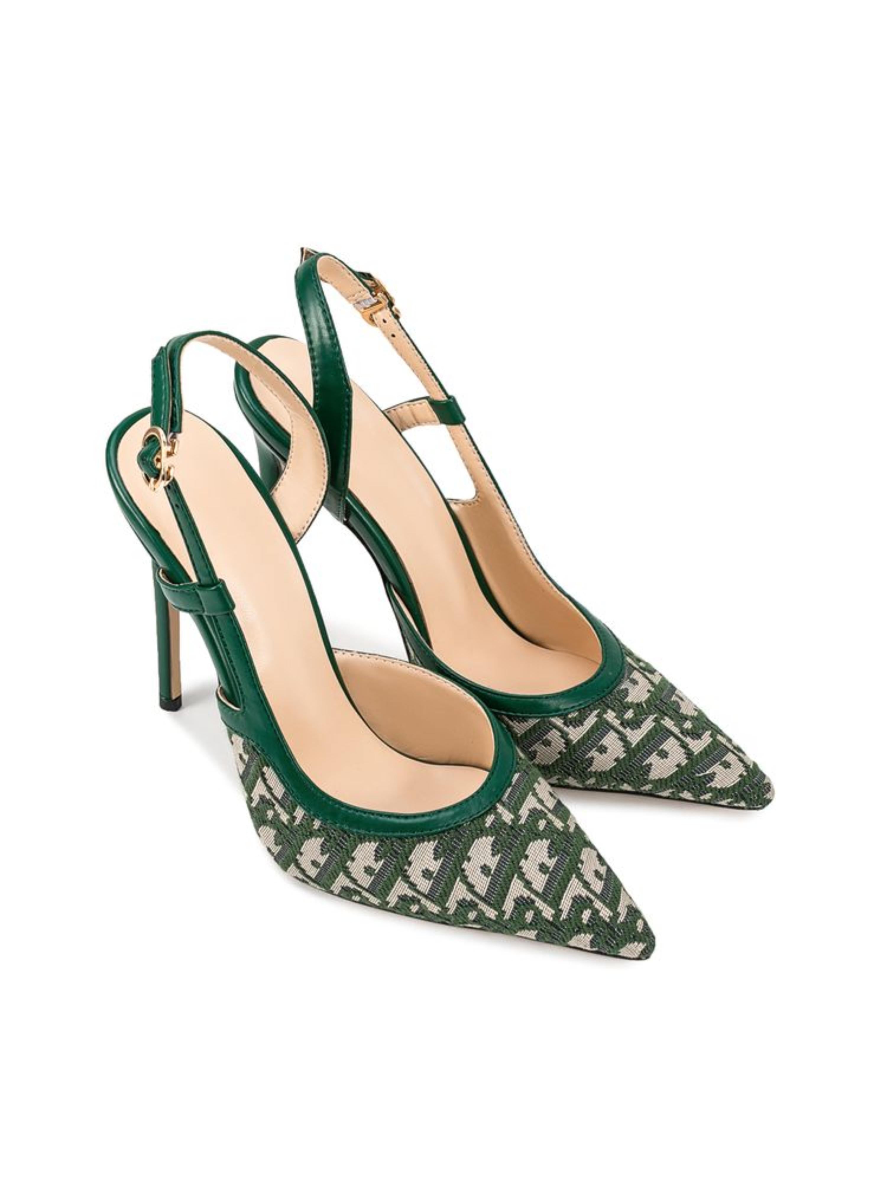 Emerald Patterned Slingback Women Heeled Sandals
