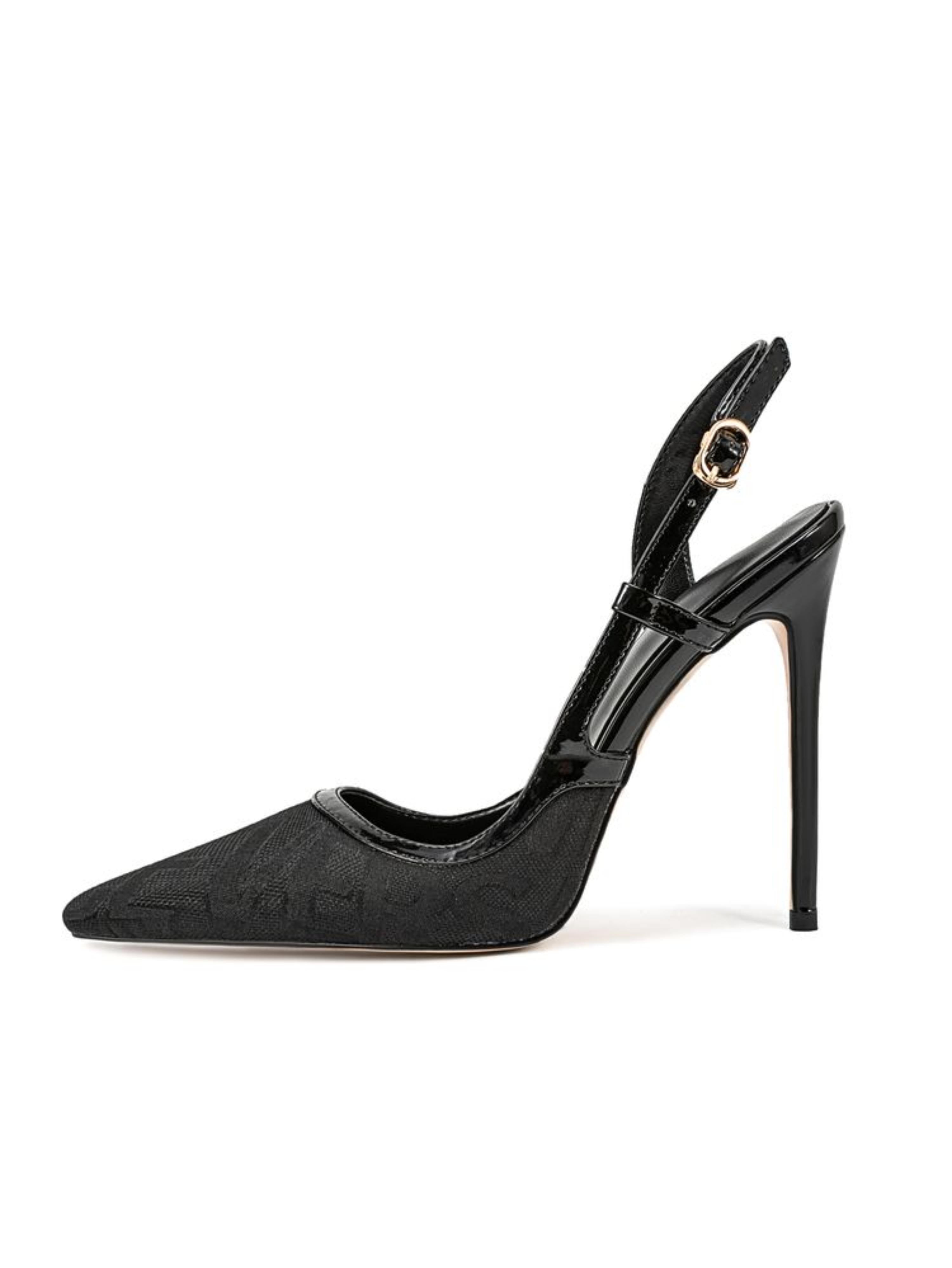 Signature-Inspired Print Heels Sandals for Women Black