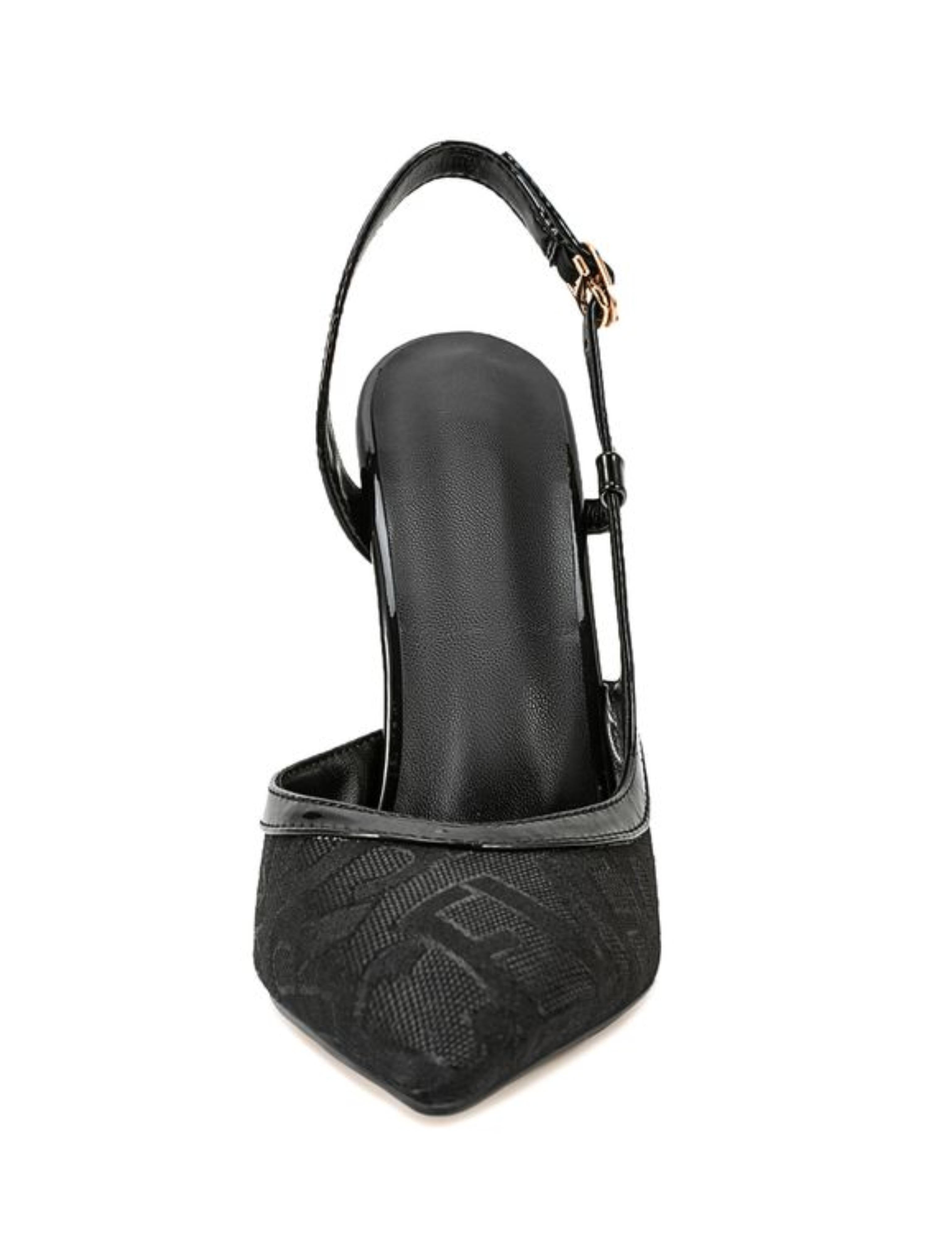 Signature-Inspired Print Heels Sandals for Women Black