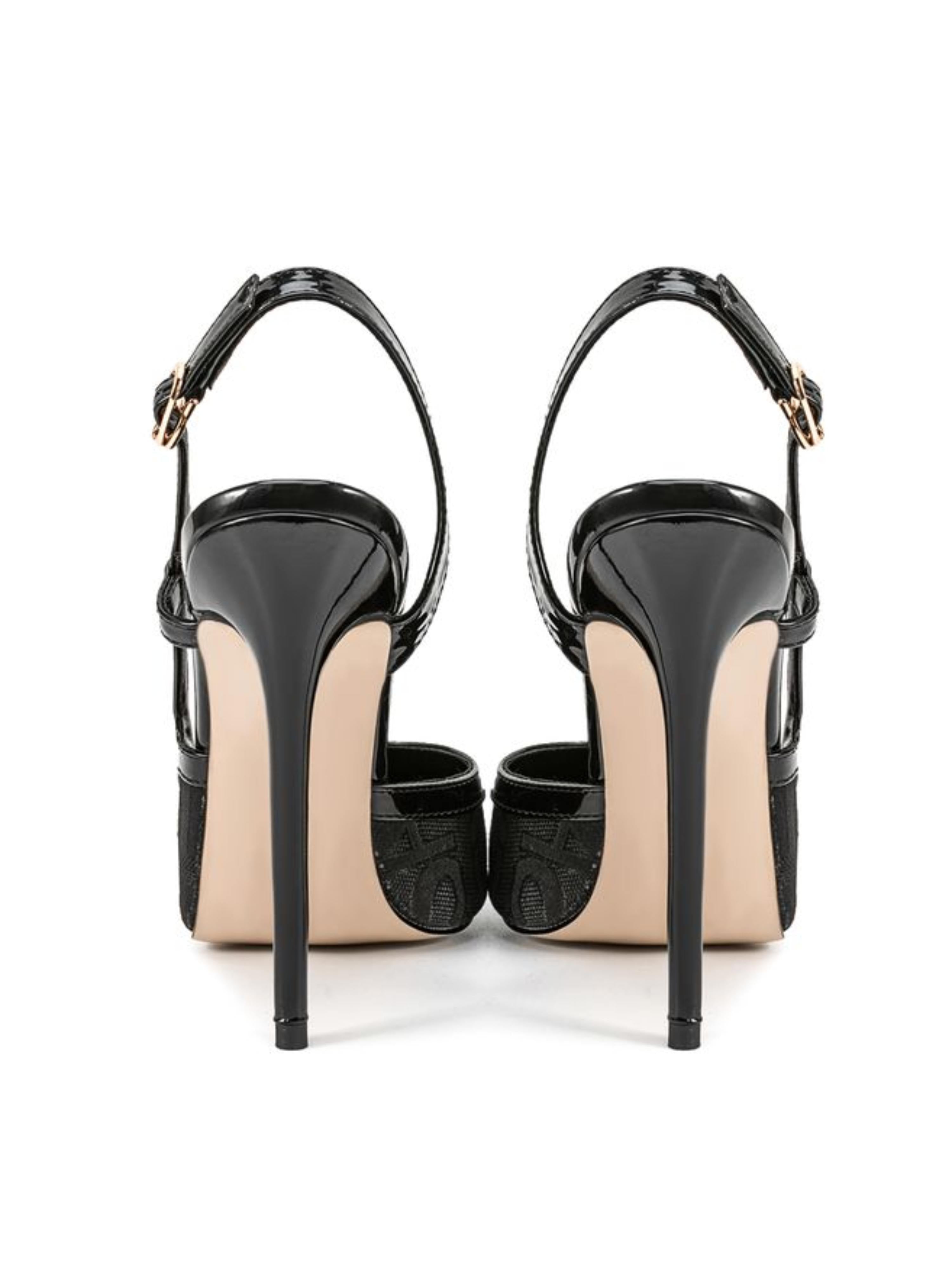 Signature-Inspired Print Heels Sandals for Women Black