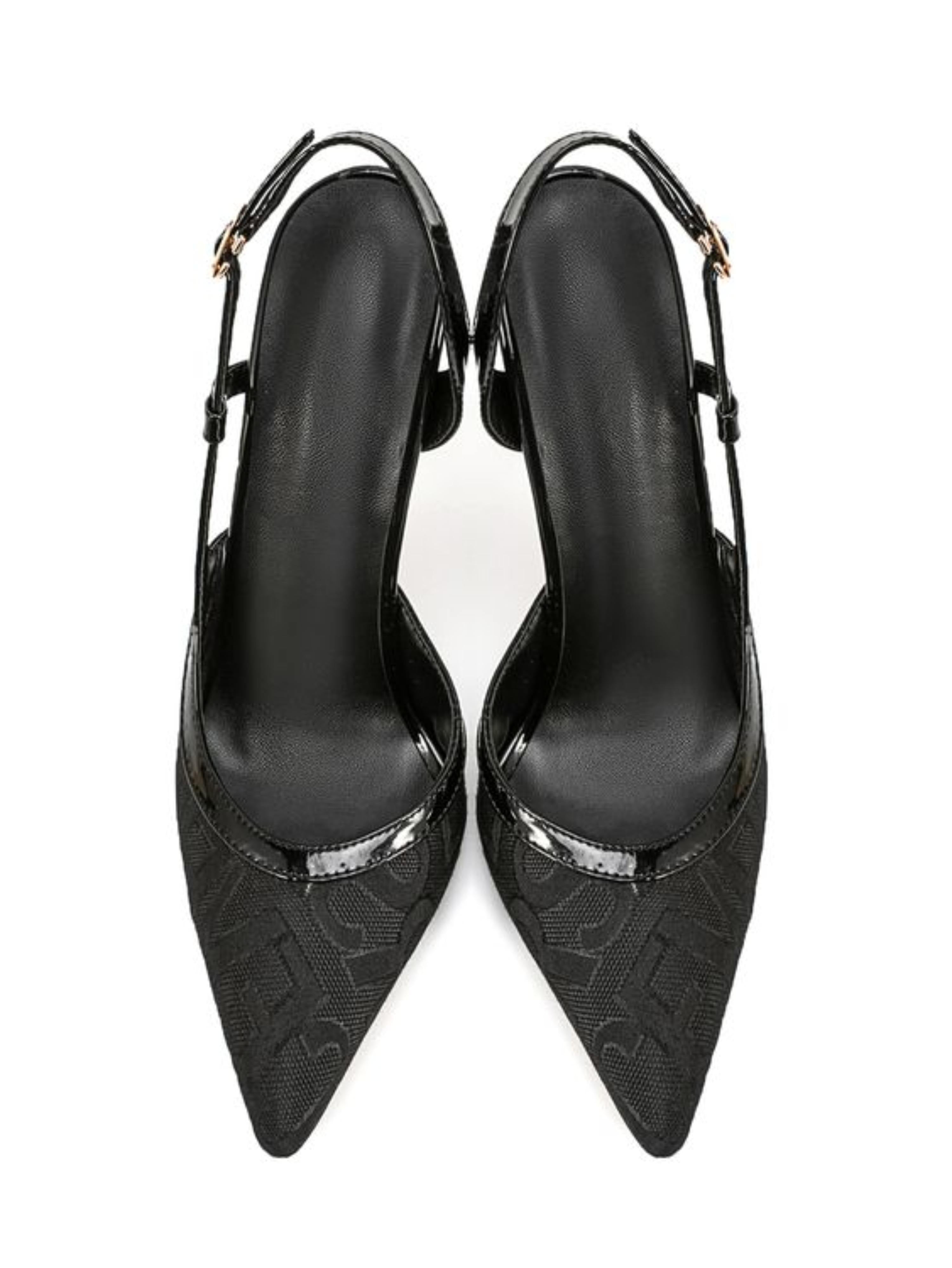 Signature-Inspired Print Heels Sandals for Women Black