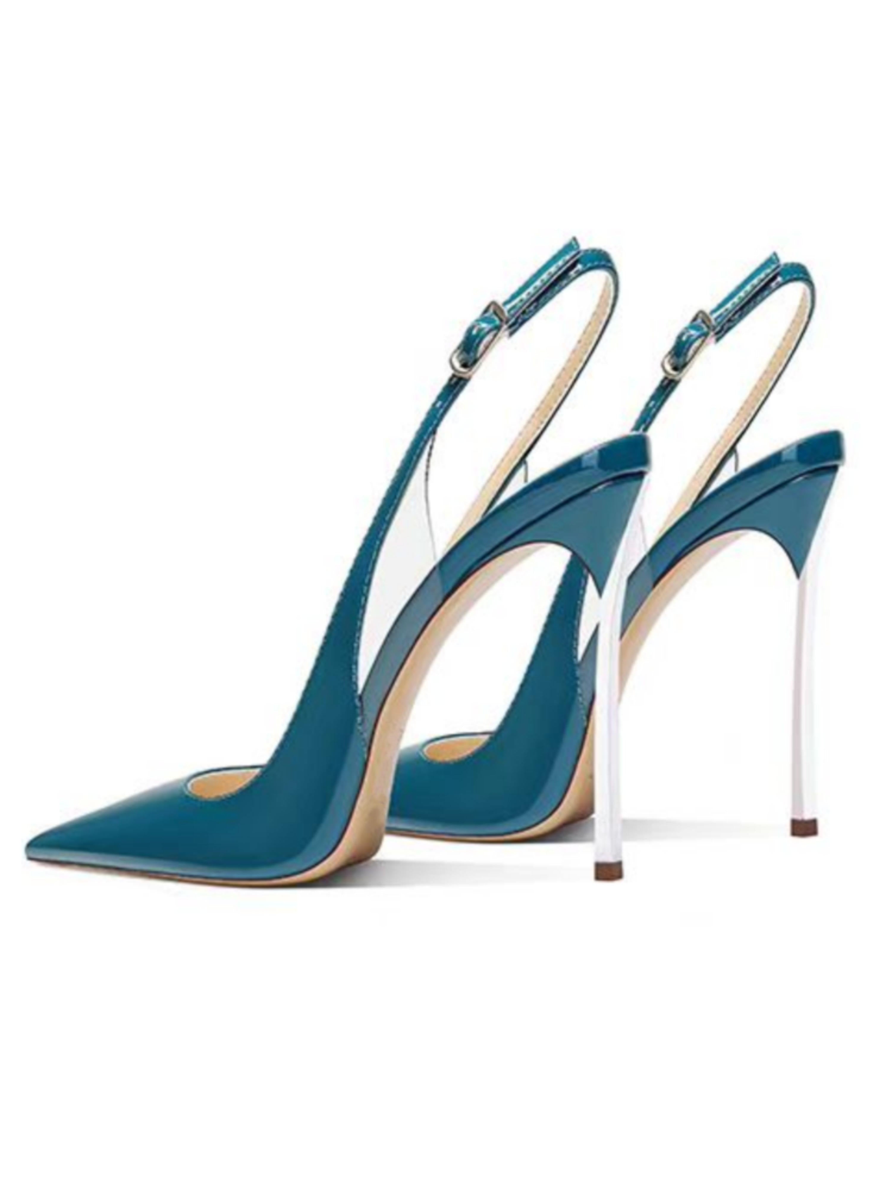 Teal high-heeled shoes