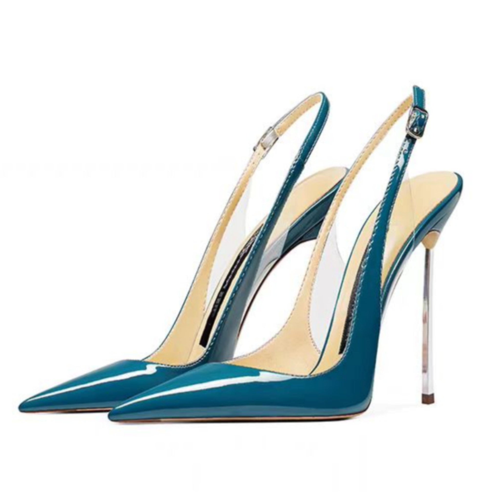 Pair of teal high-heeled shoes