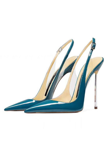 Pair of teal high-heeled shoes