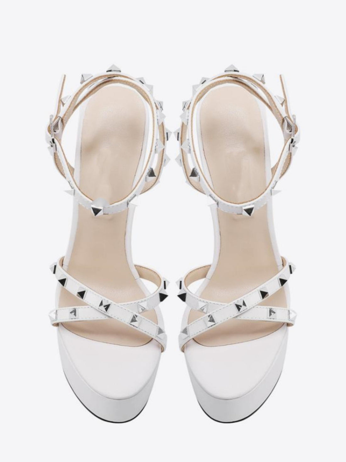 White Sandals Women with Silver Pyramid Studs