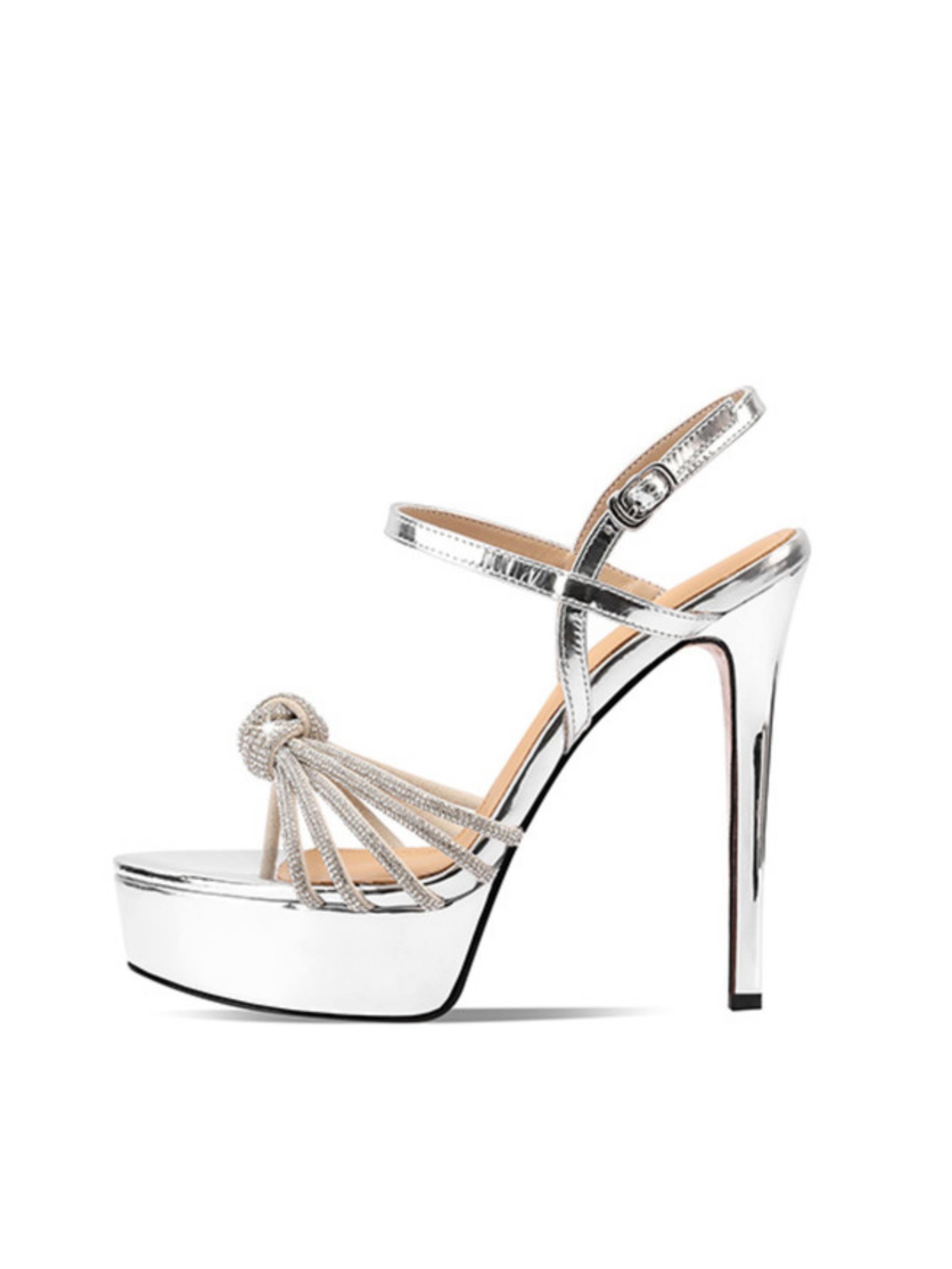 Shiny Metallic Silver Strappy Sandals for Women