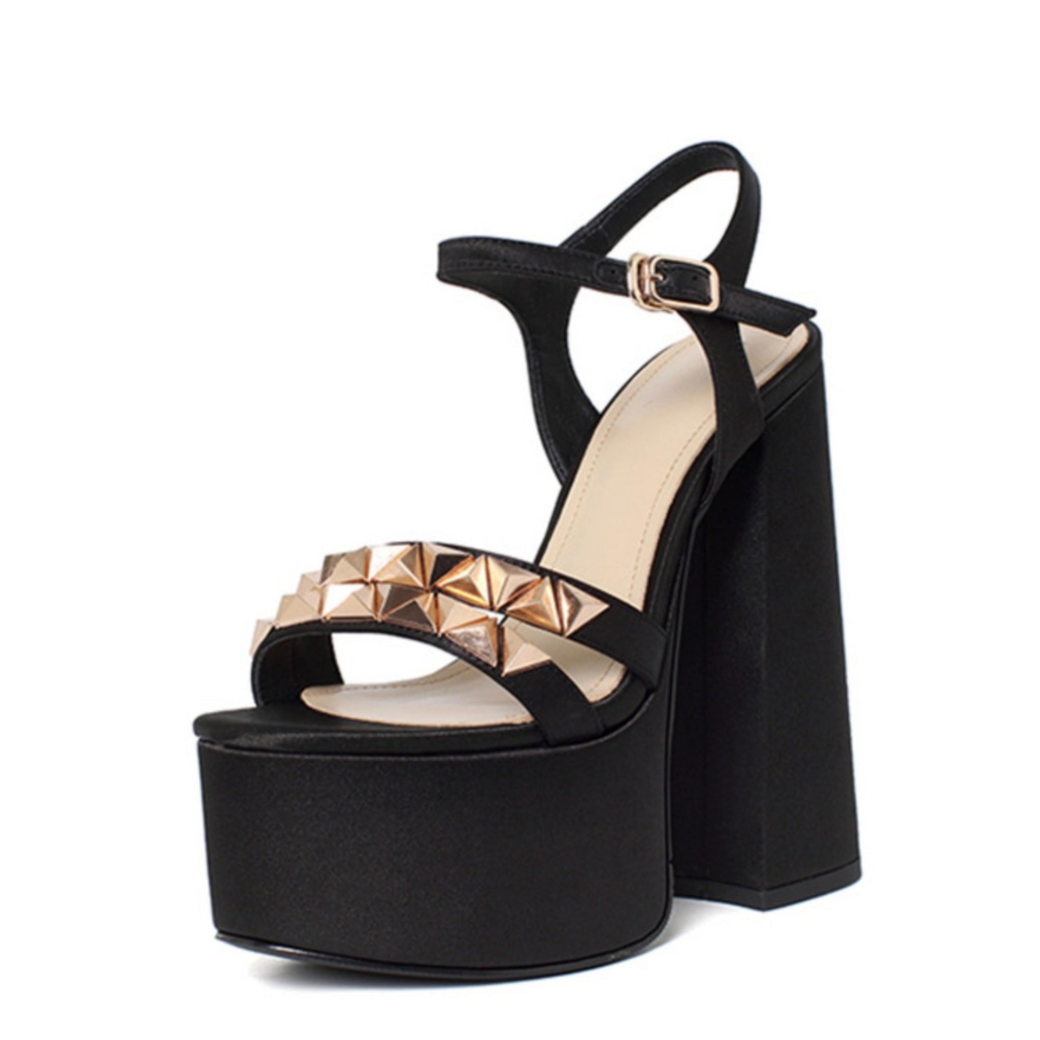 Trendy Open Toe Studded Black Platform Sandals