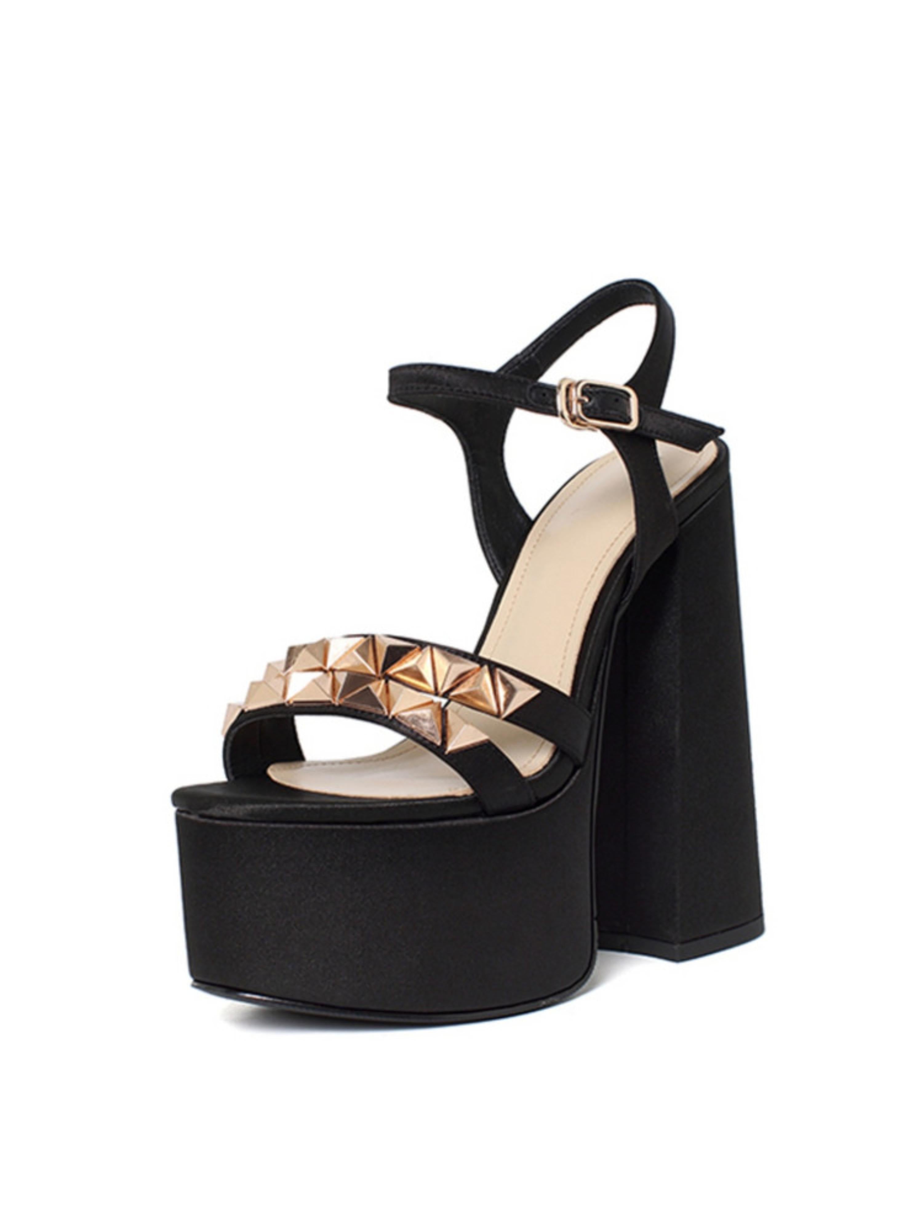 Trendy Open Toe Studded Black Platform Sandals