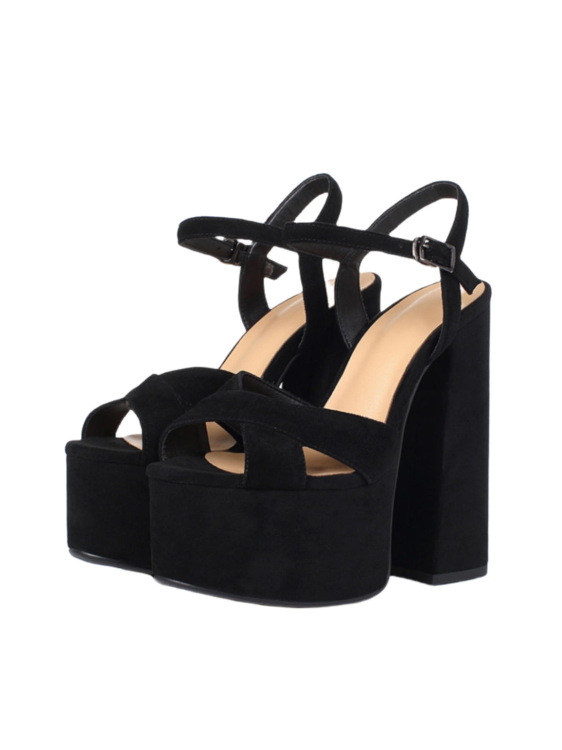 Black Thick Block Heeled Sandals for Women