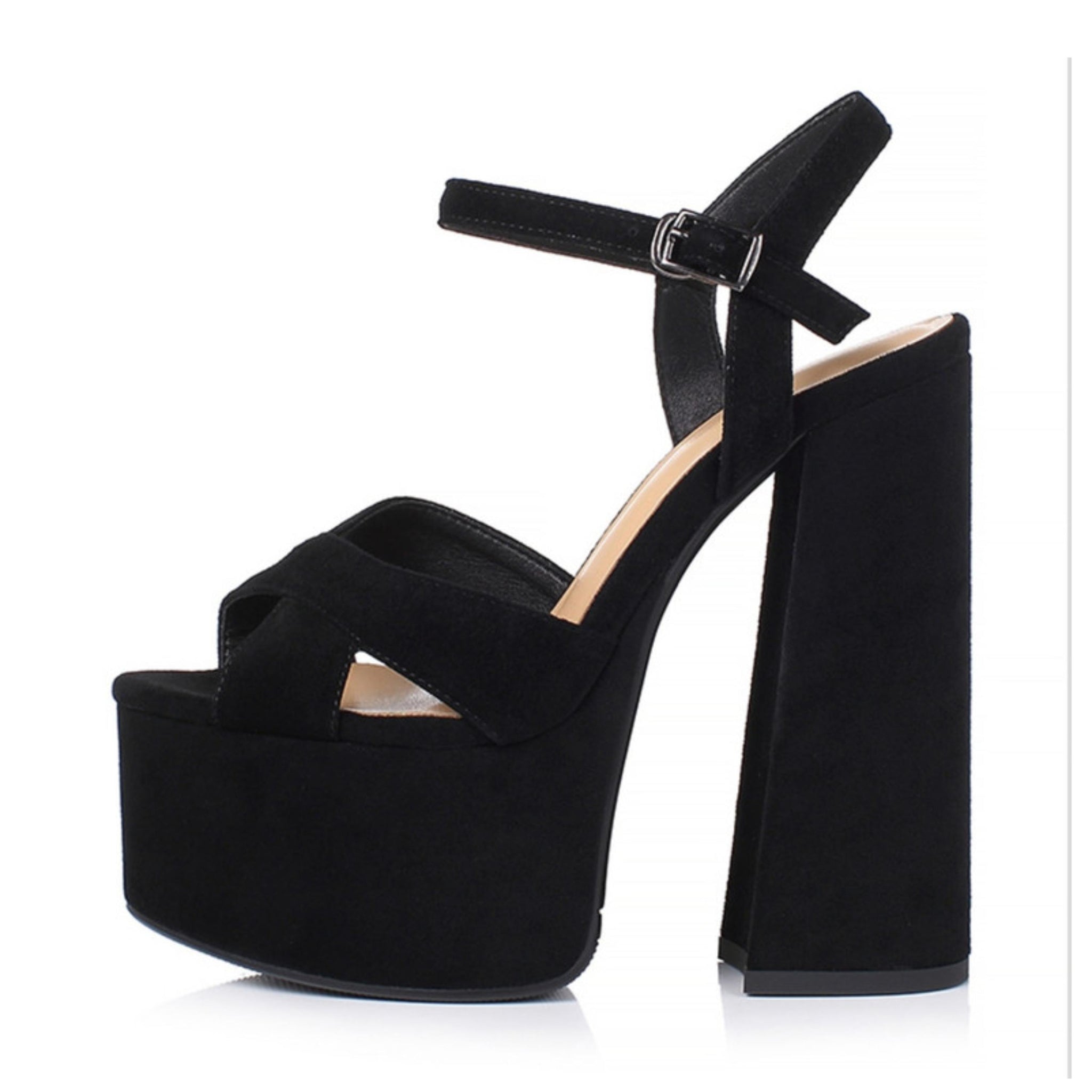Black Thick Block Heeled Sandals for Women