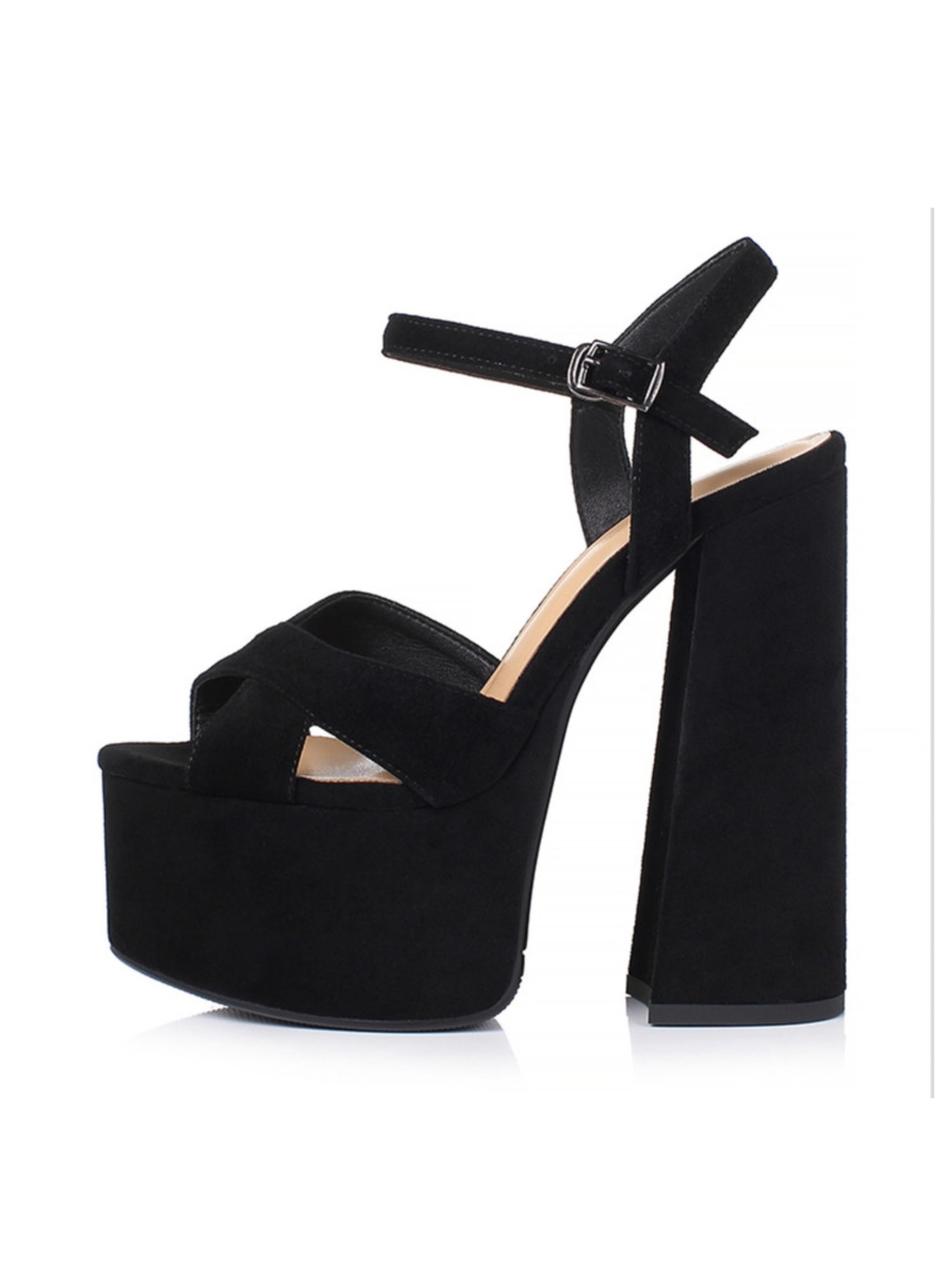 Black Thick Block Heeled Sandals for Women