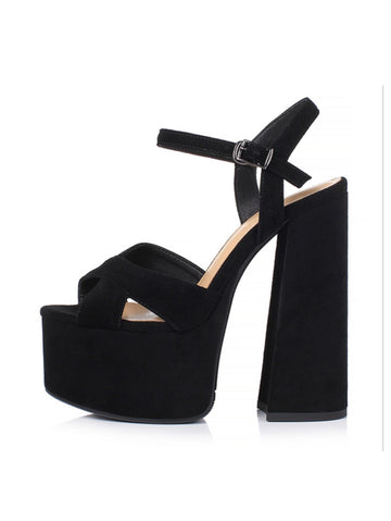 Black Thick Block Heeled Sandals for Women