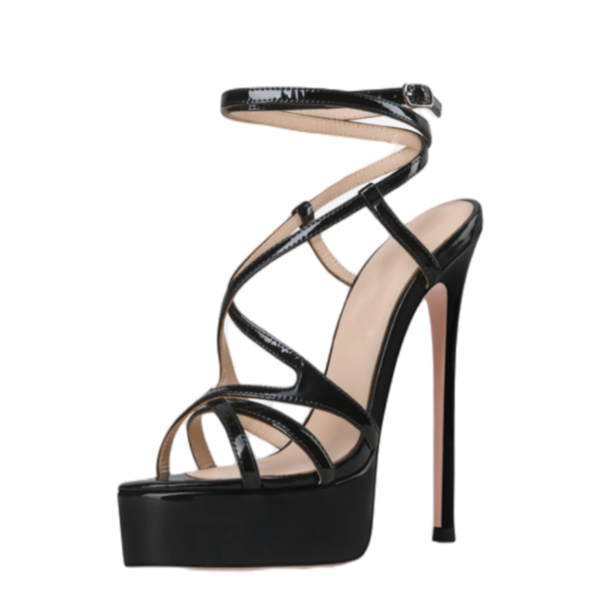 Black Strappy Stiletto High Heel Sandals for Women
