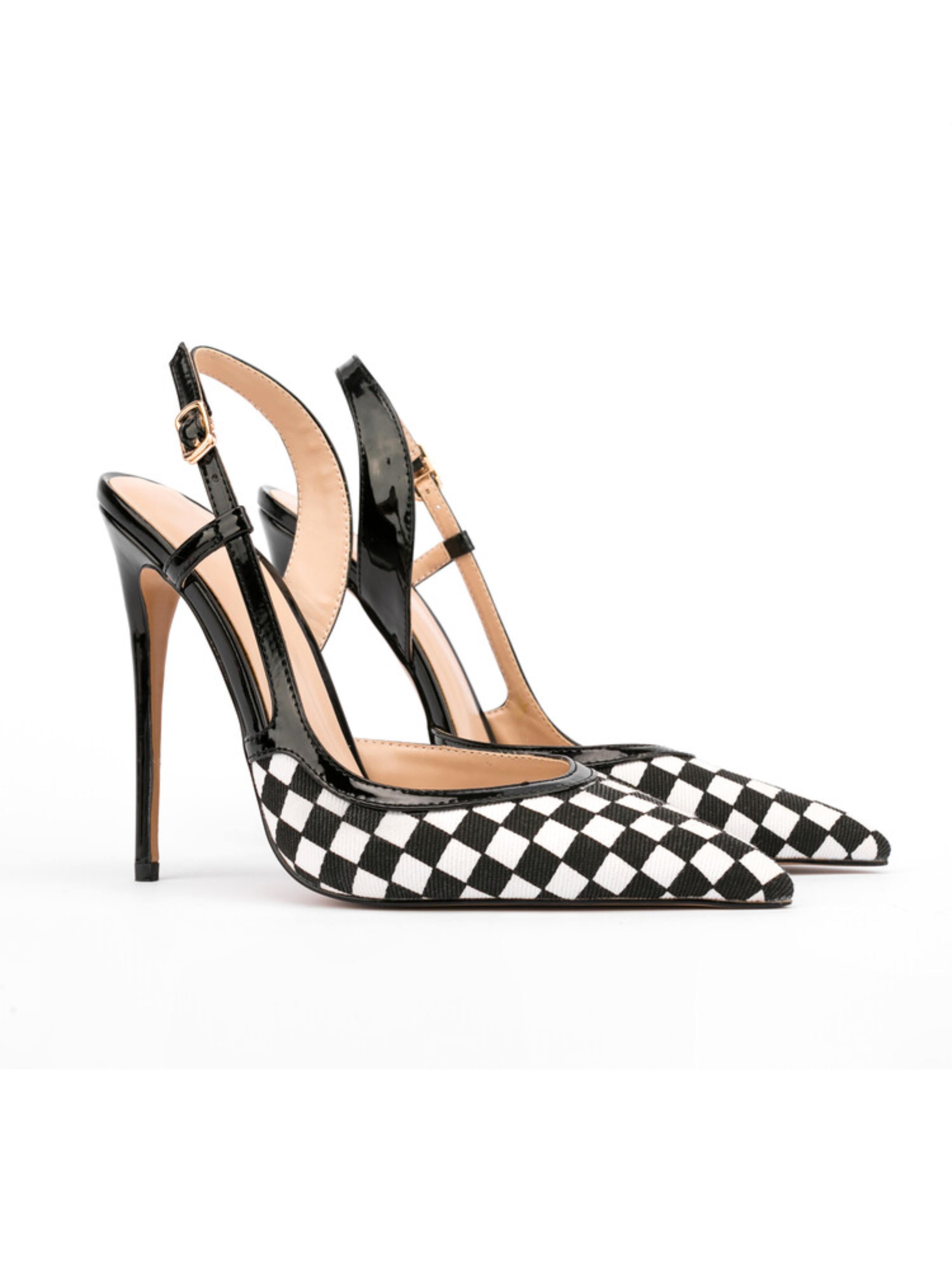 Black & White Stiletto Slingbacks Sandals Women
