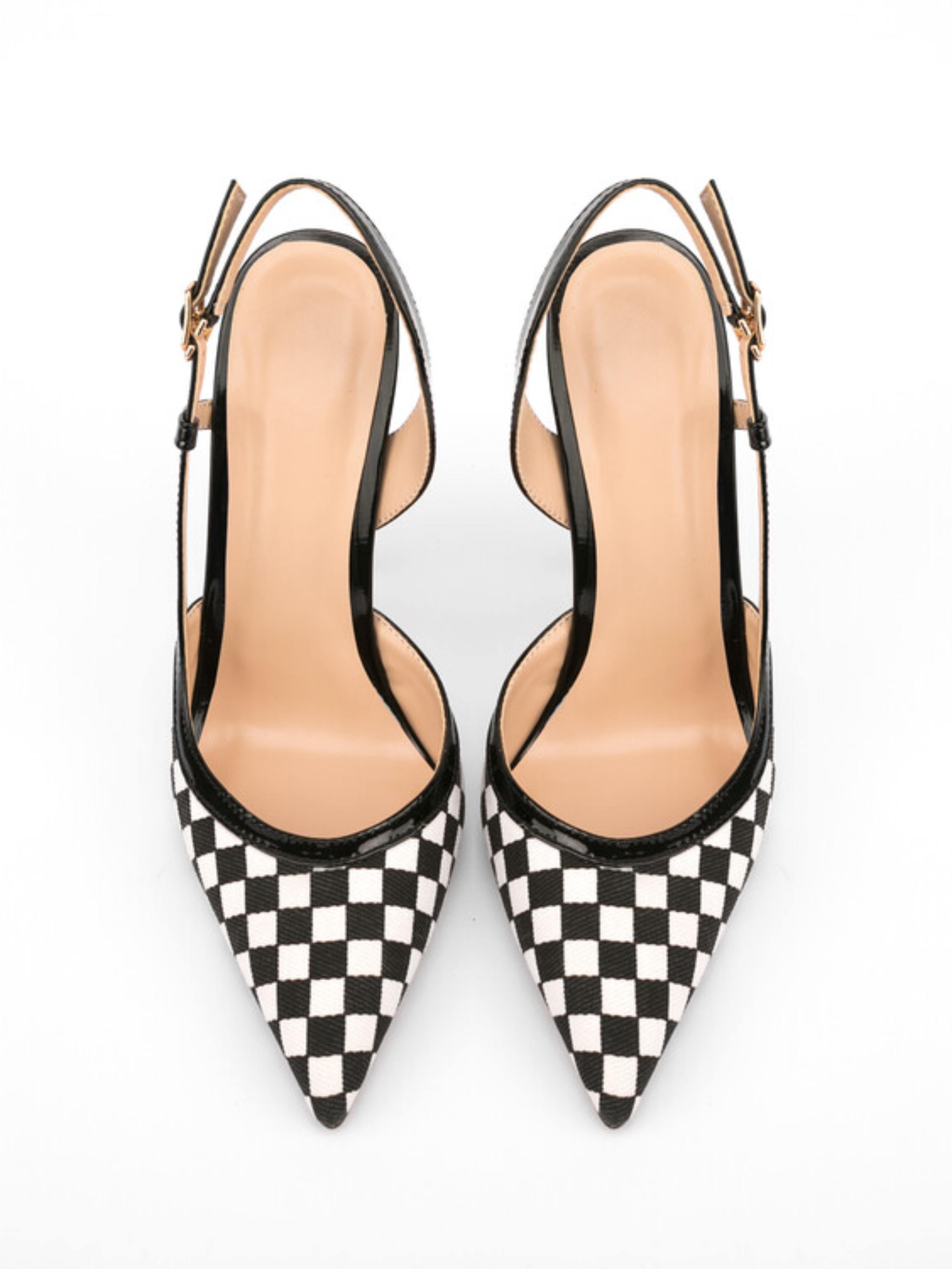 Black & White Stiletto Slingbacks Sandals Women