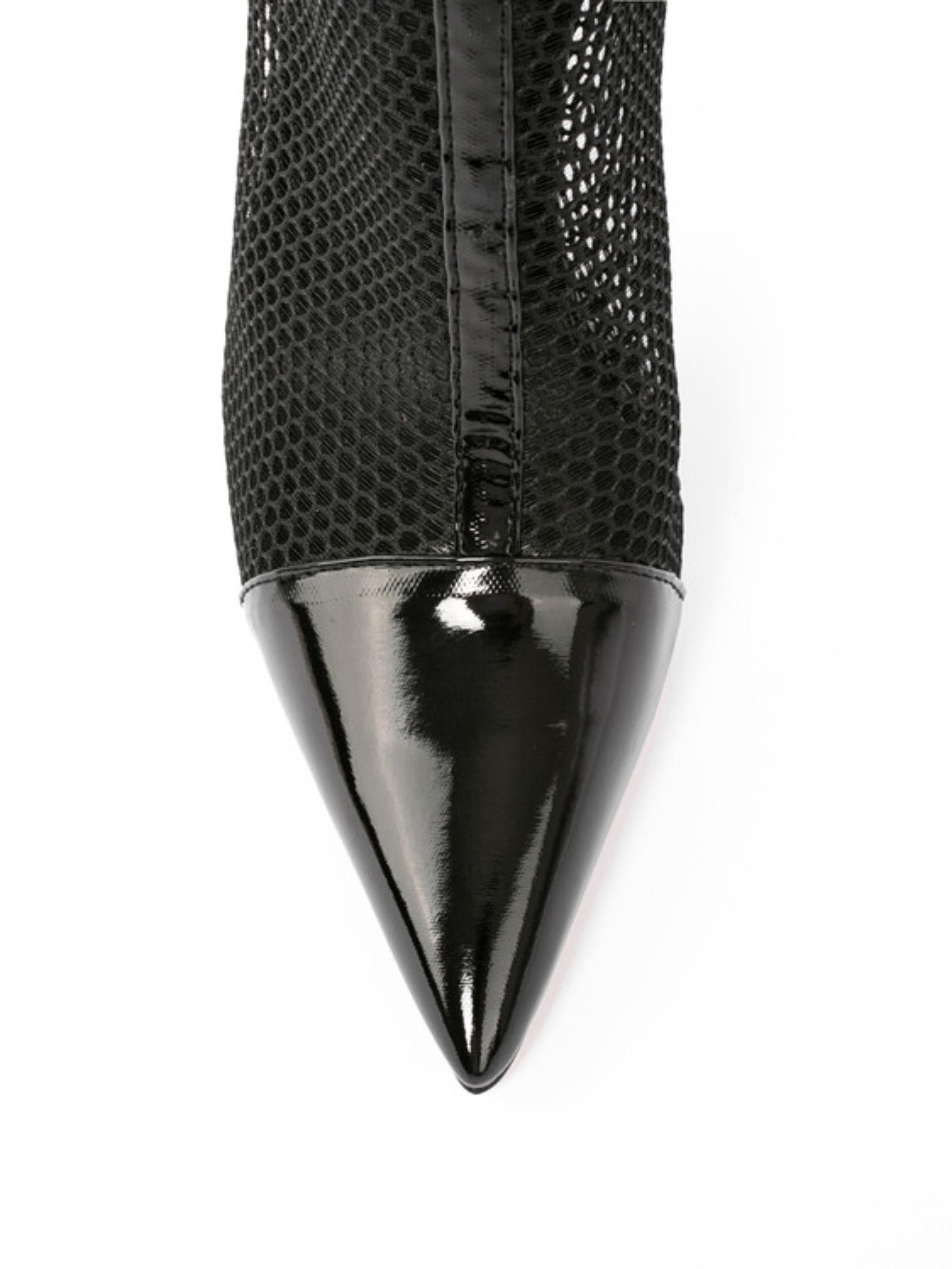 Fishnet & Patent Leather Ankle Bootie Heels Sandals for Women Black