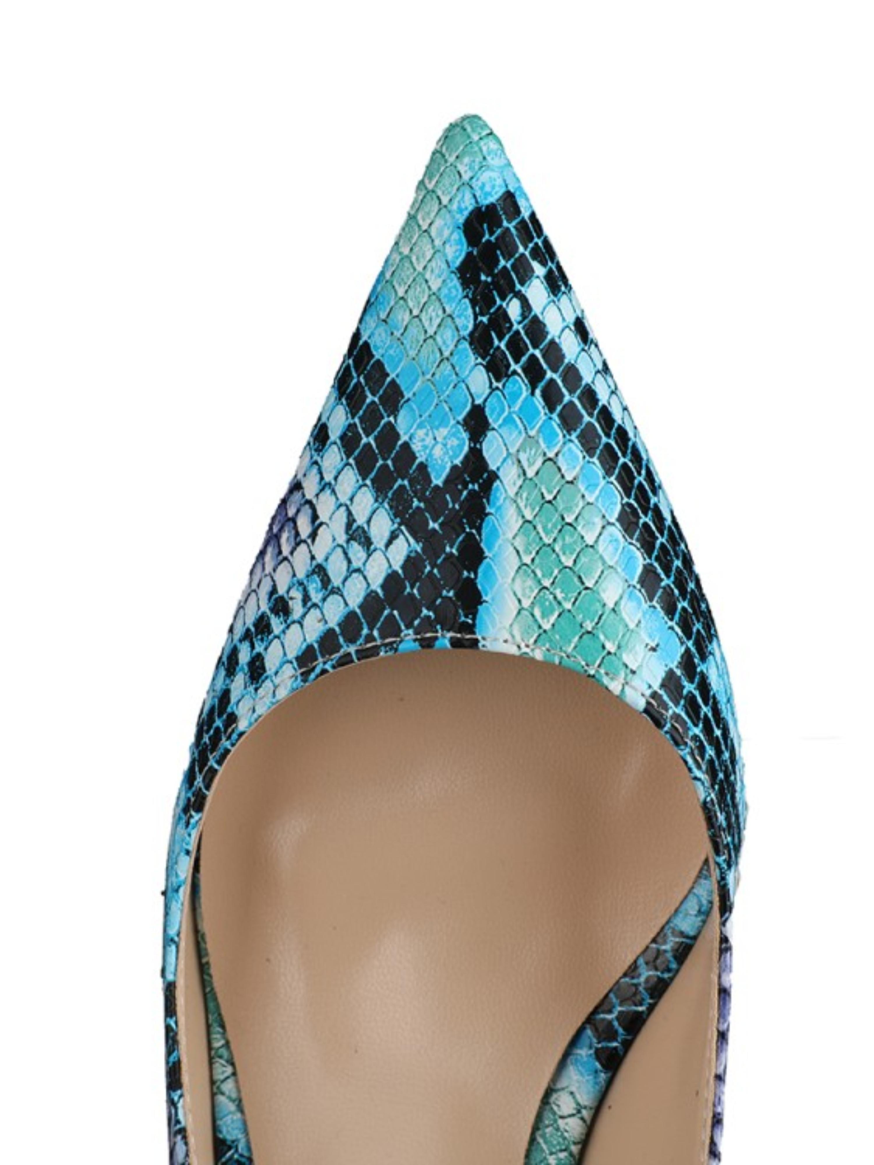 Snakeskin Pattern Slingback Pumps Blue Sandals for Women