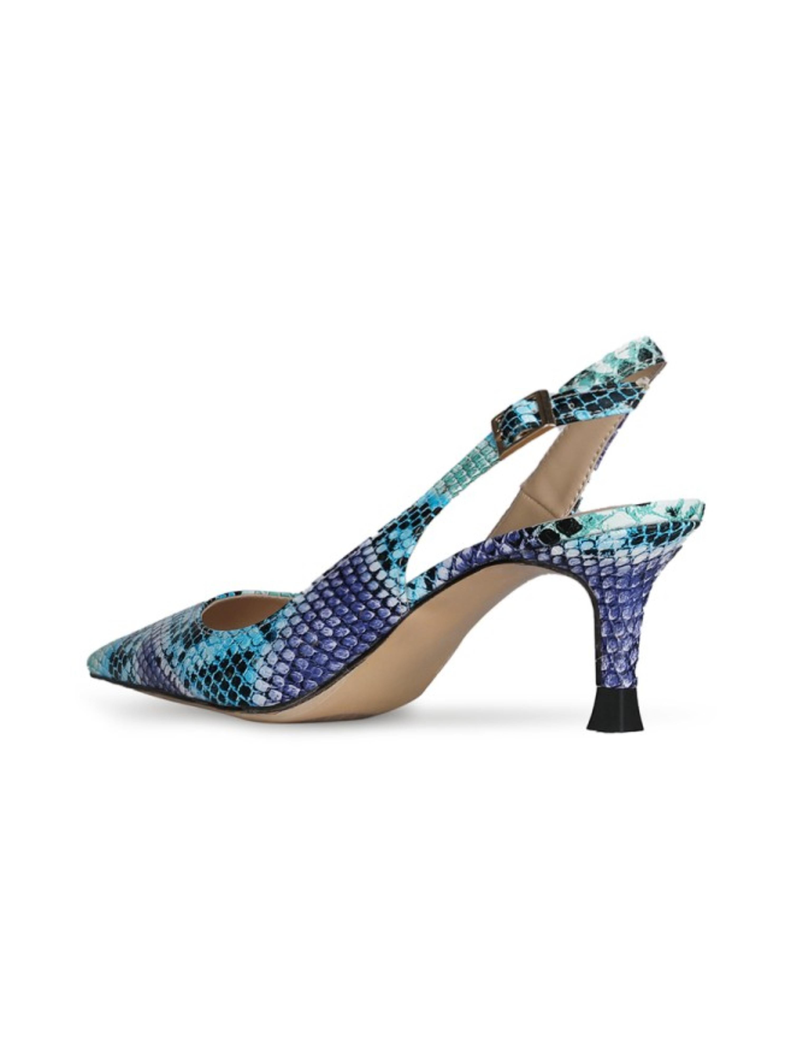 Snakeskin Pattern Slingback Pumps Blue Sandals for Women
