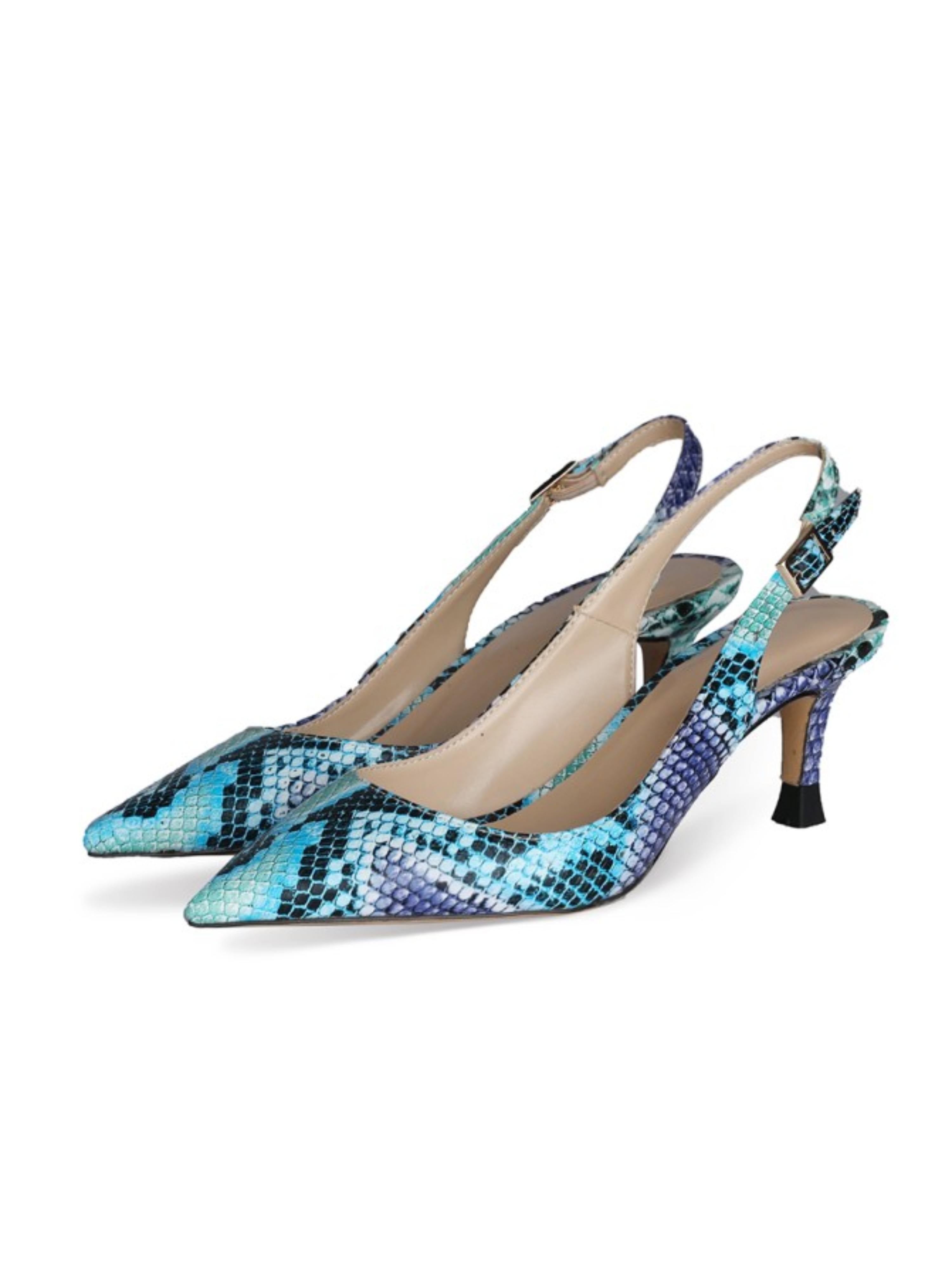 Snakeskin Pattern Slingback Pumps Blue Sandals for Women