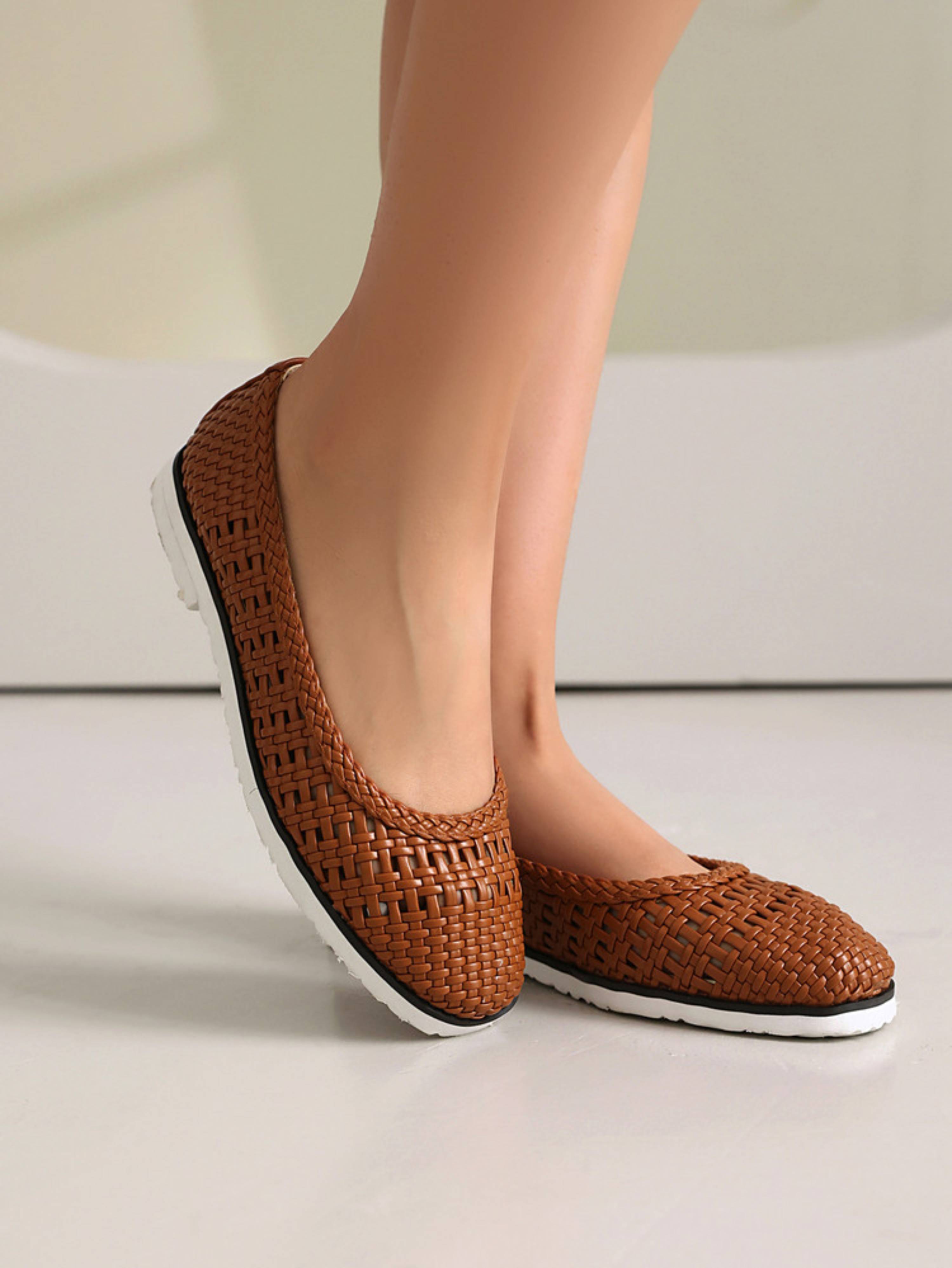 Breezy Woven Brown Slip-On Sandals for Women
