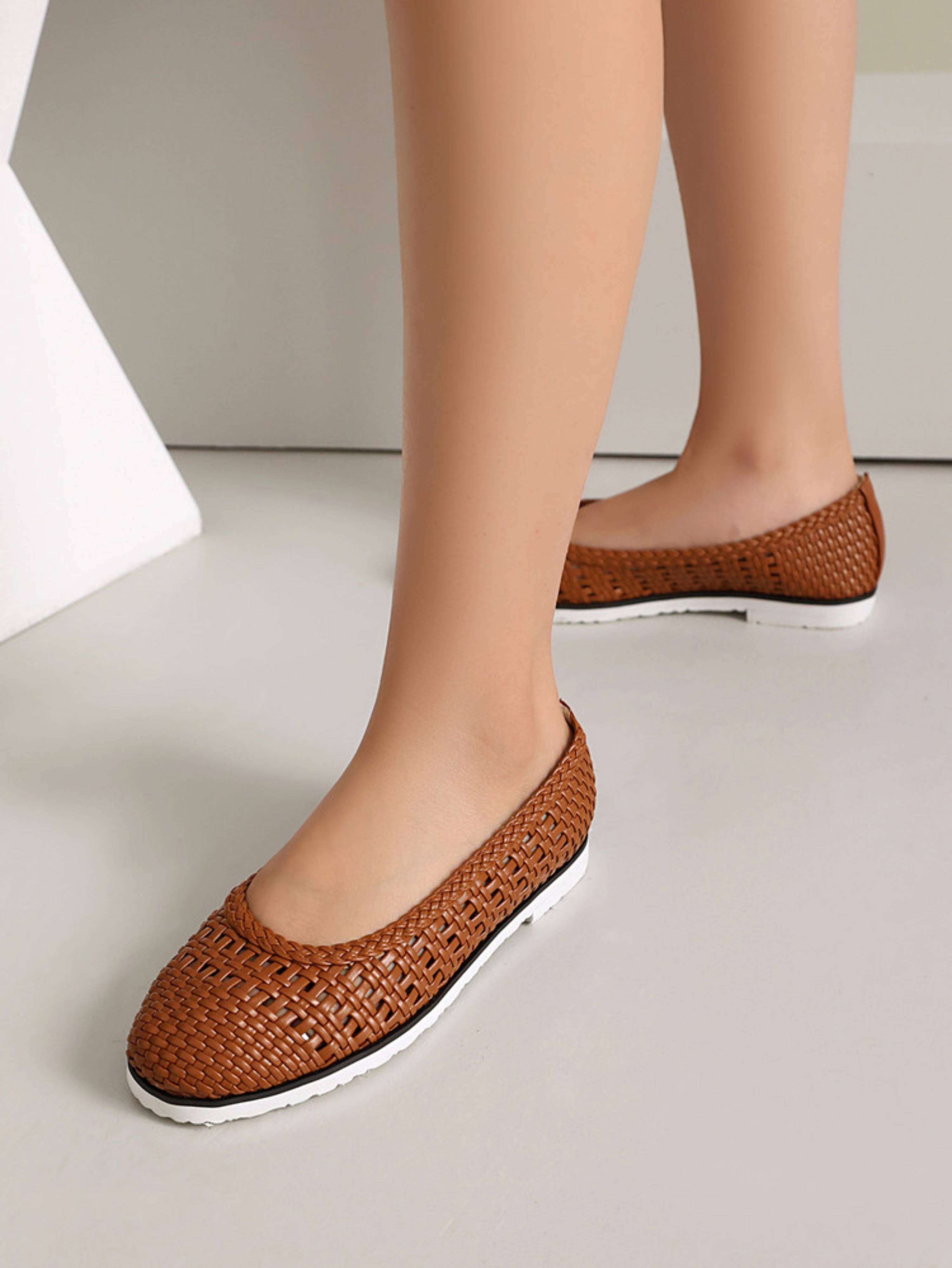 Breezy Woven Brown Slip-On Sandals for Women