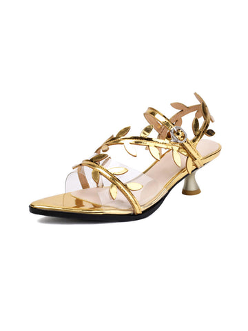 Gold Leaf-Embellished Strappy Sandals for Women
