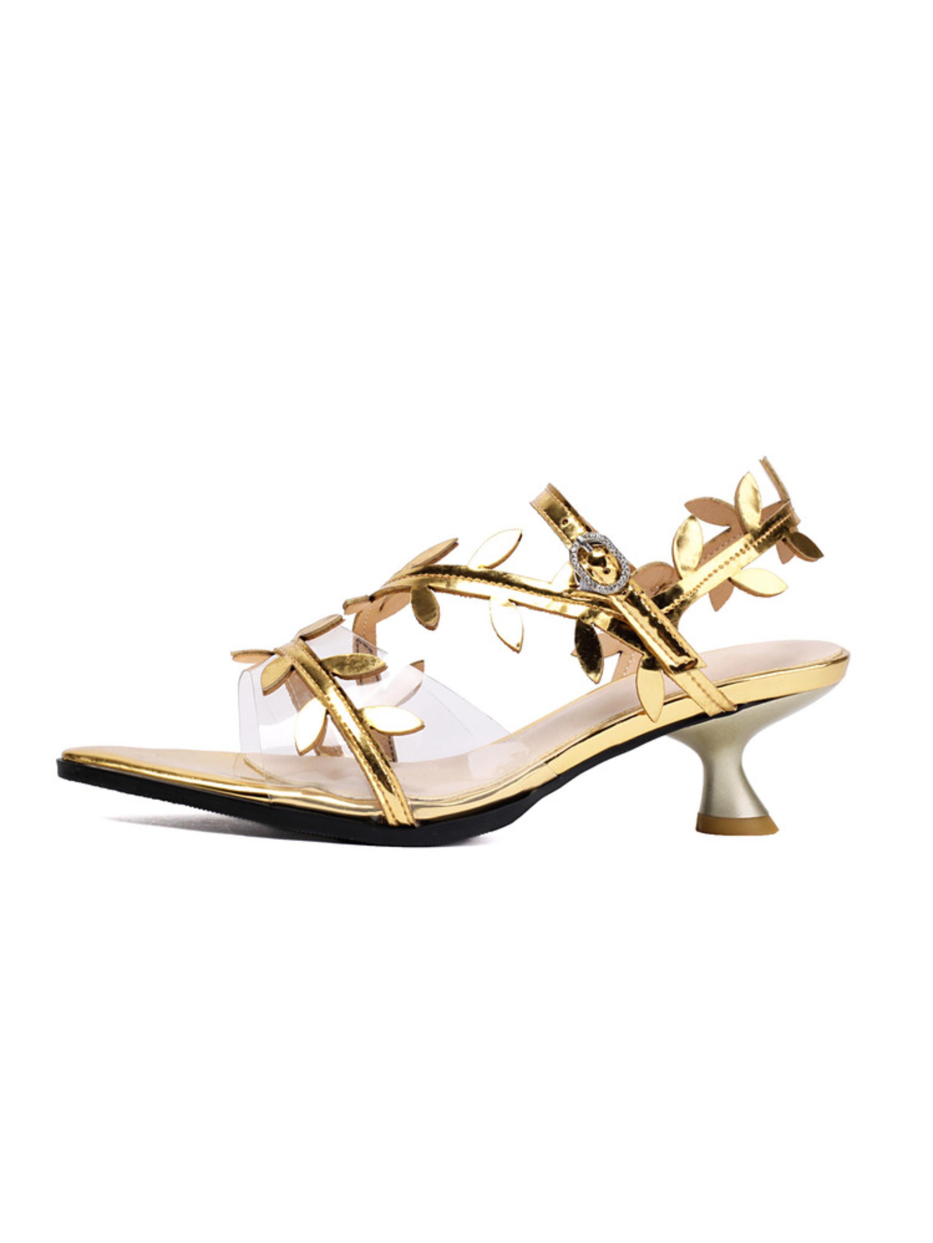 Gold Leaf-Embellished Strappy Sandals for Women