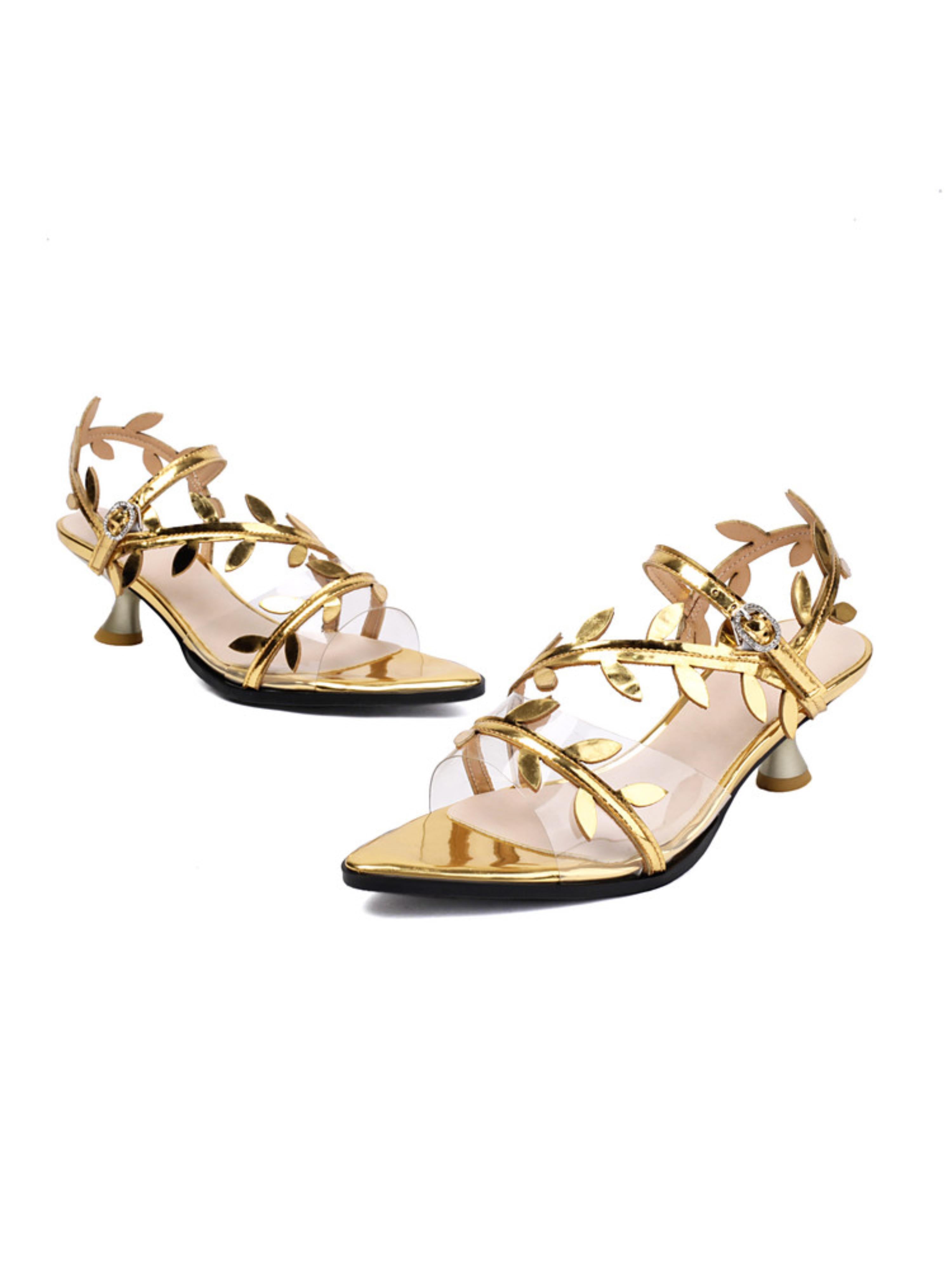 Gold Leaf-Embellished Strappy Sandals for Women