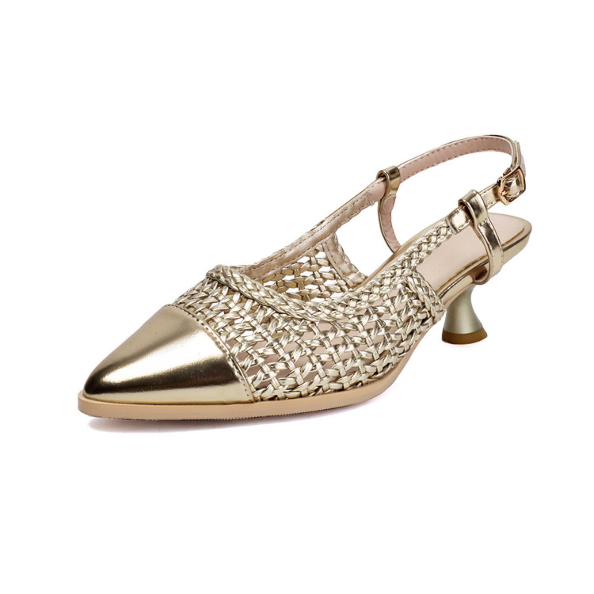 Gold Woven Slingback Design Woman Sandals