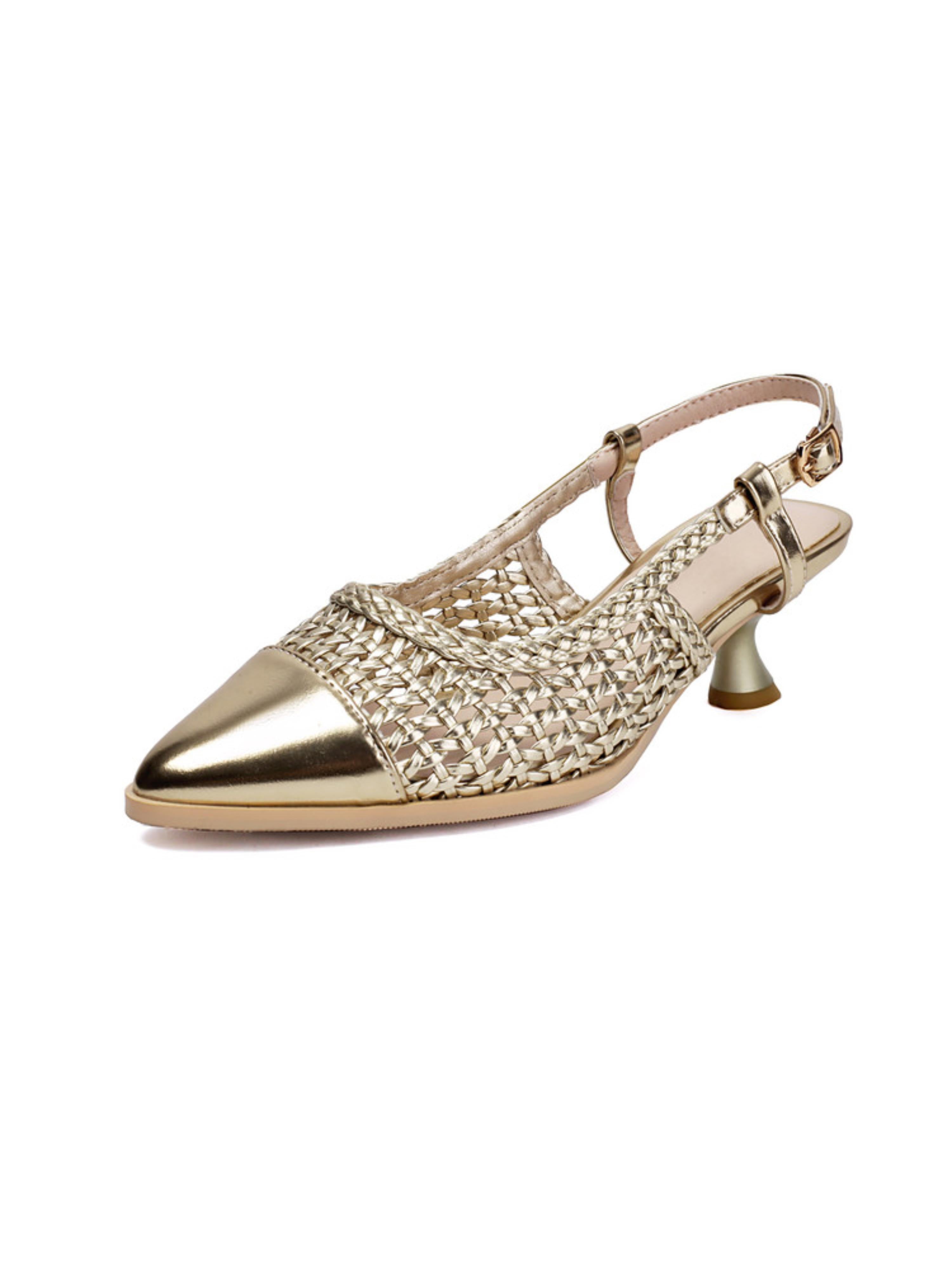 Gold Woven Slingback Design Woman Sandals