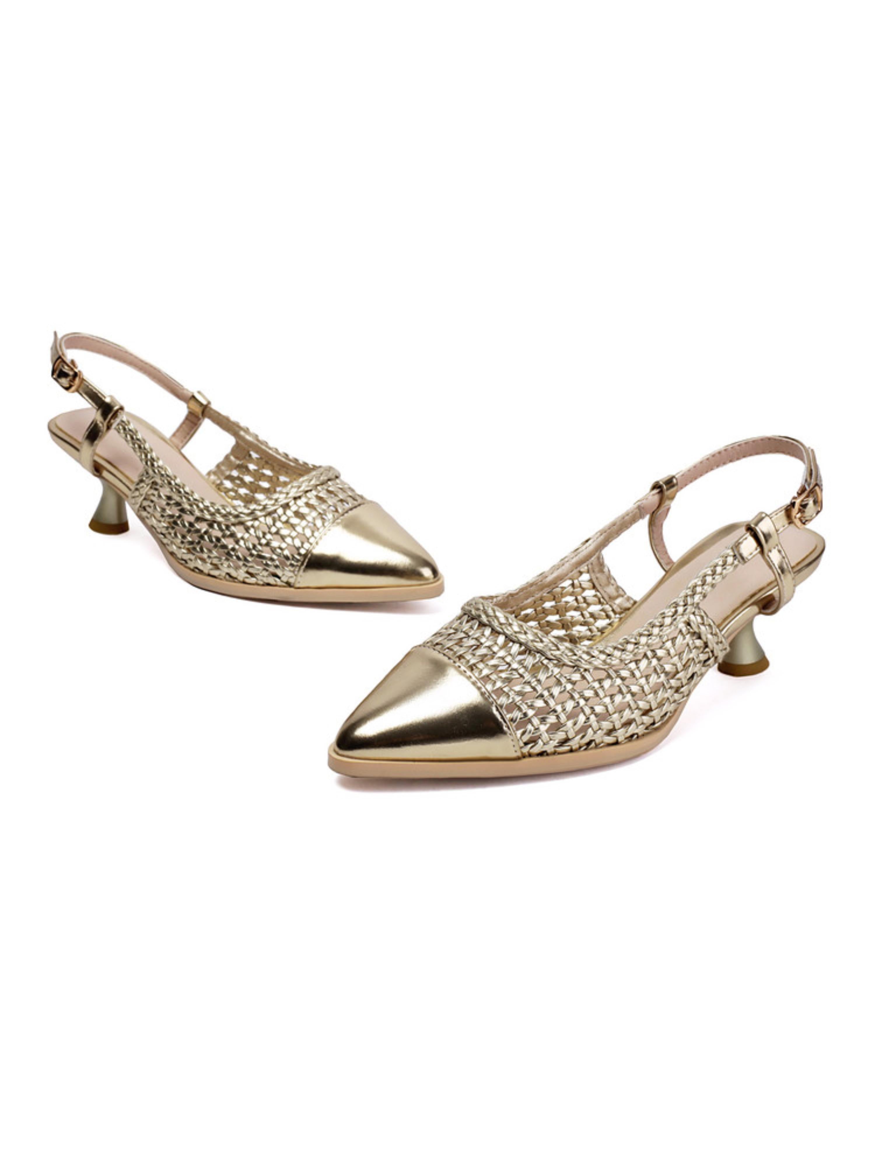 Gold Woven Slingback Design Woman Sandals