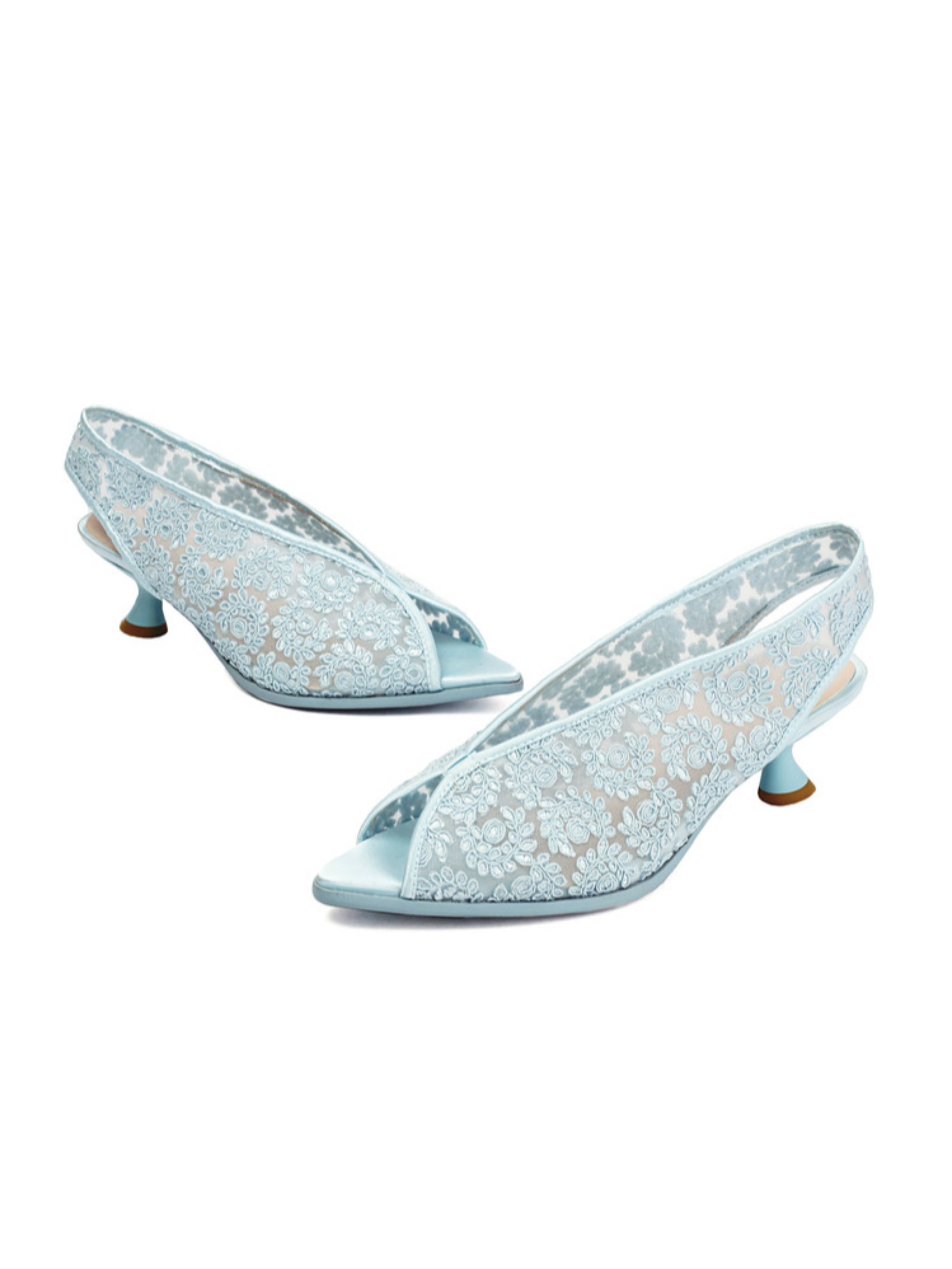Peep Toe Slingback Floral Blue Sandals for Women