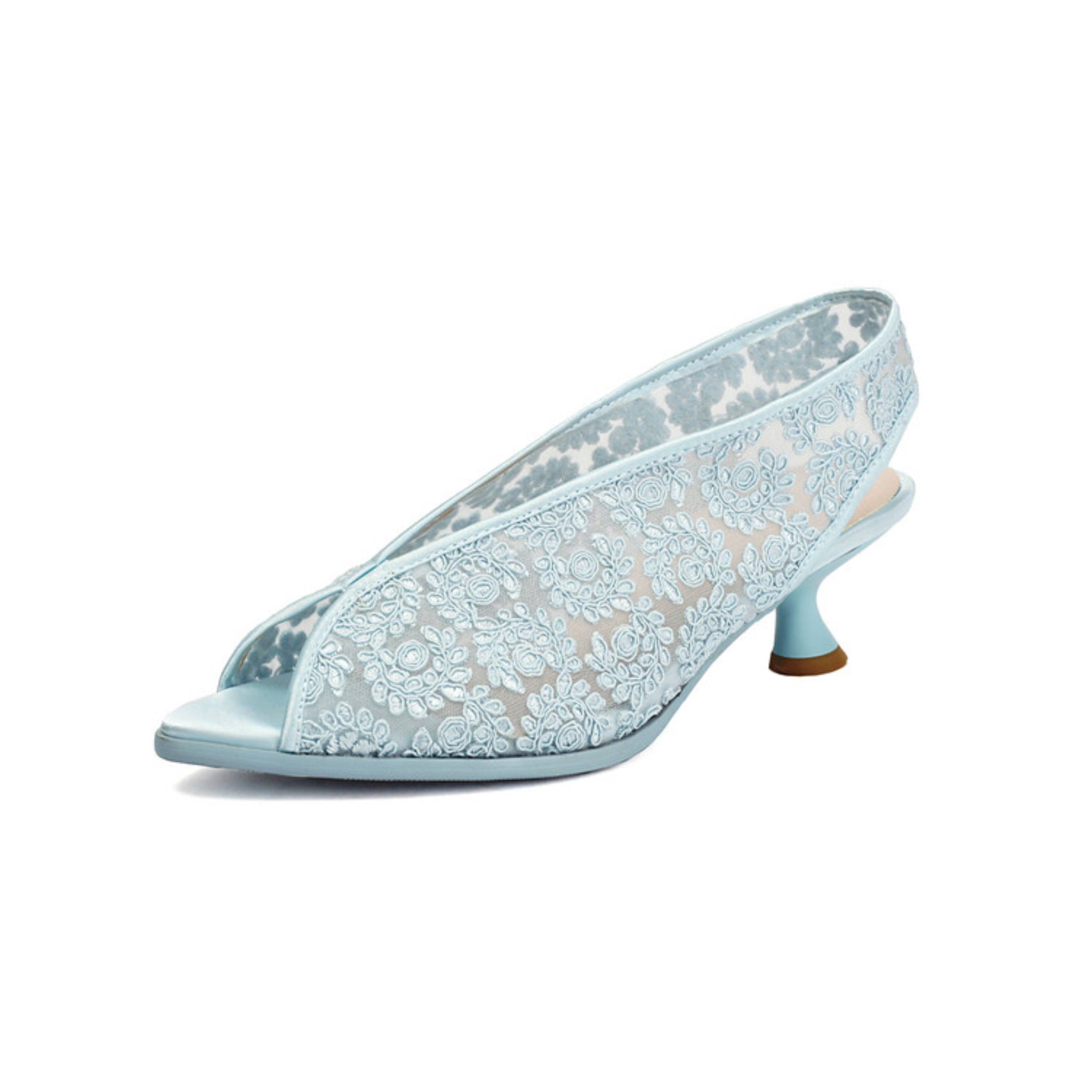 Peep Toe Slingback Floral Blue Sandals for Women