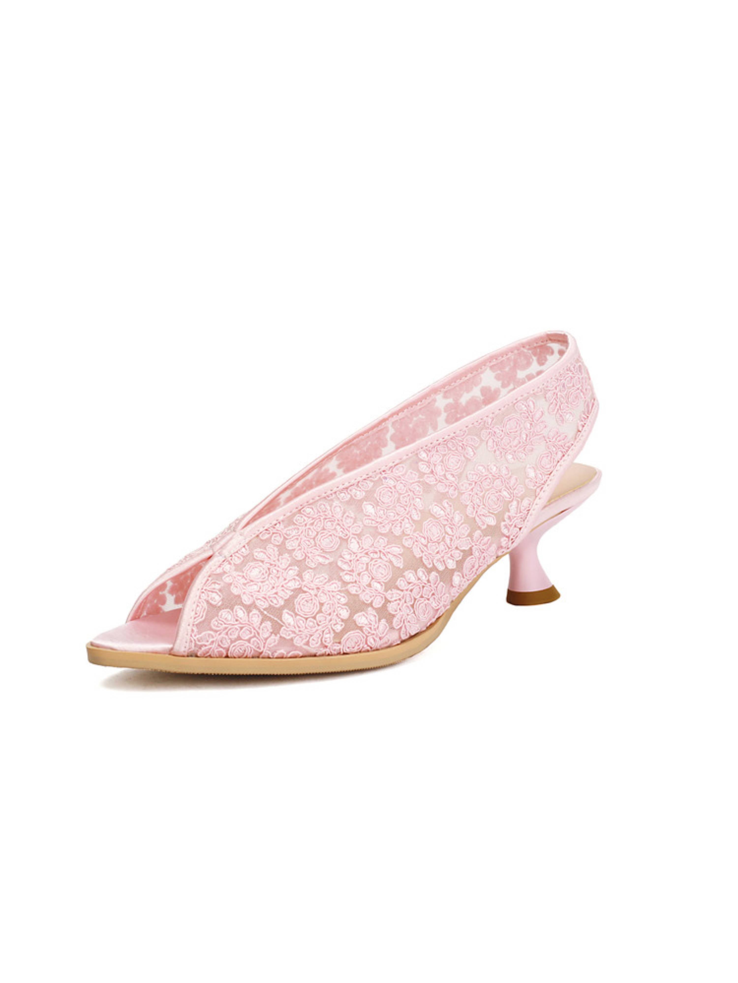 Delicate Floral Lace Detailing Soft Pink Sandals for Women