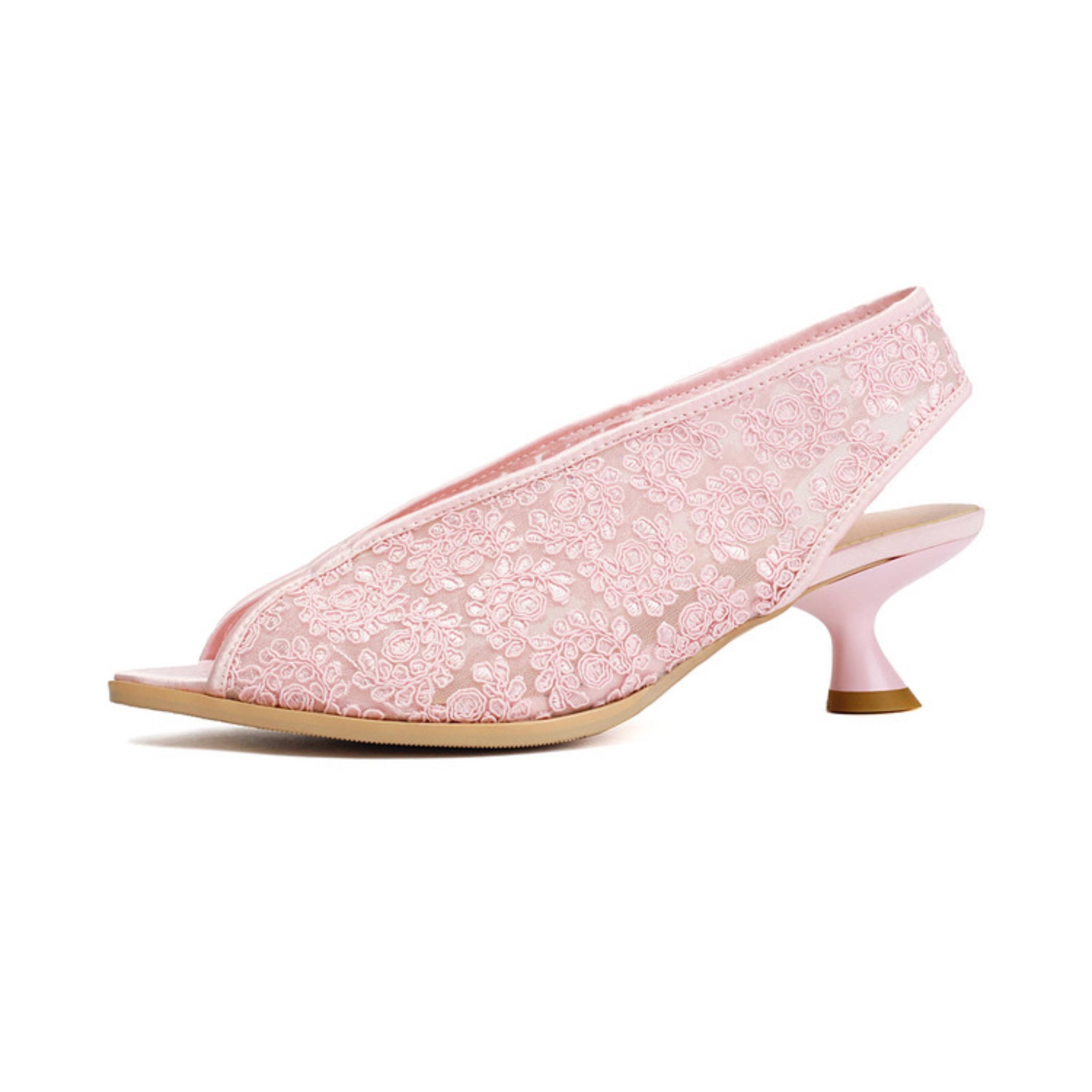 Delicate Floral Lace Detailing Soft Pink Sandals for Women