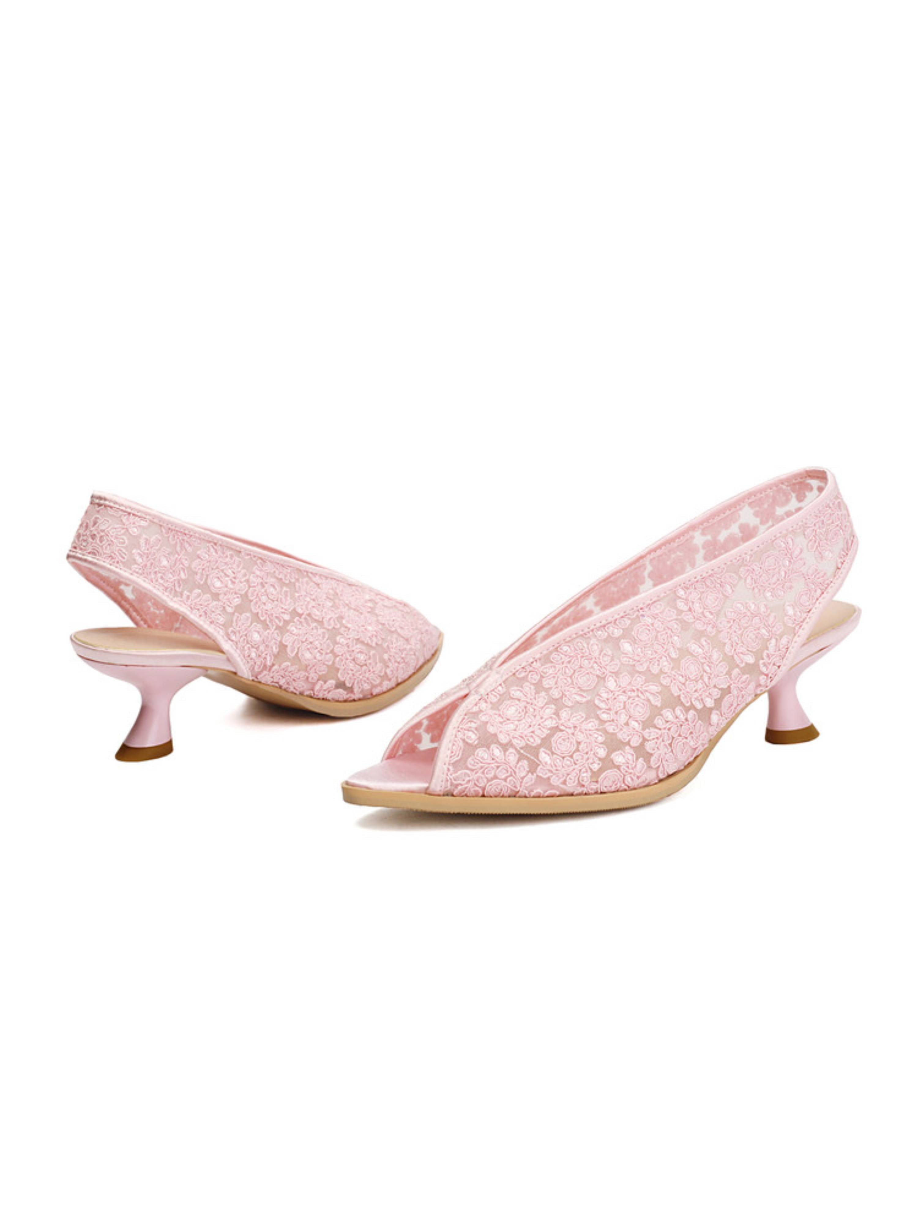 Delicate Floral Lace Detailing Soft Pink Sandals for Women