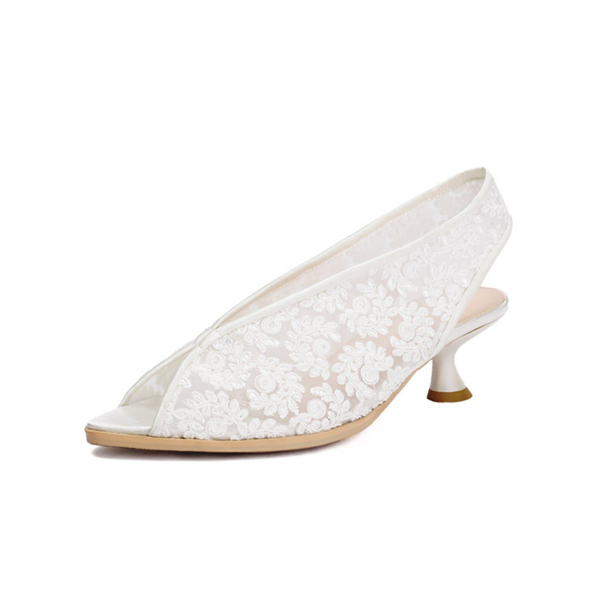 White Floral Mesh Dressy Sandals for Women