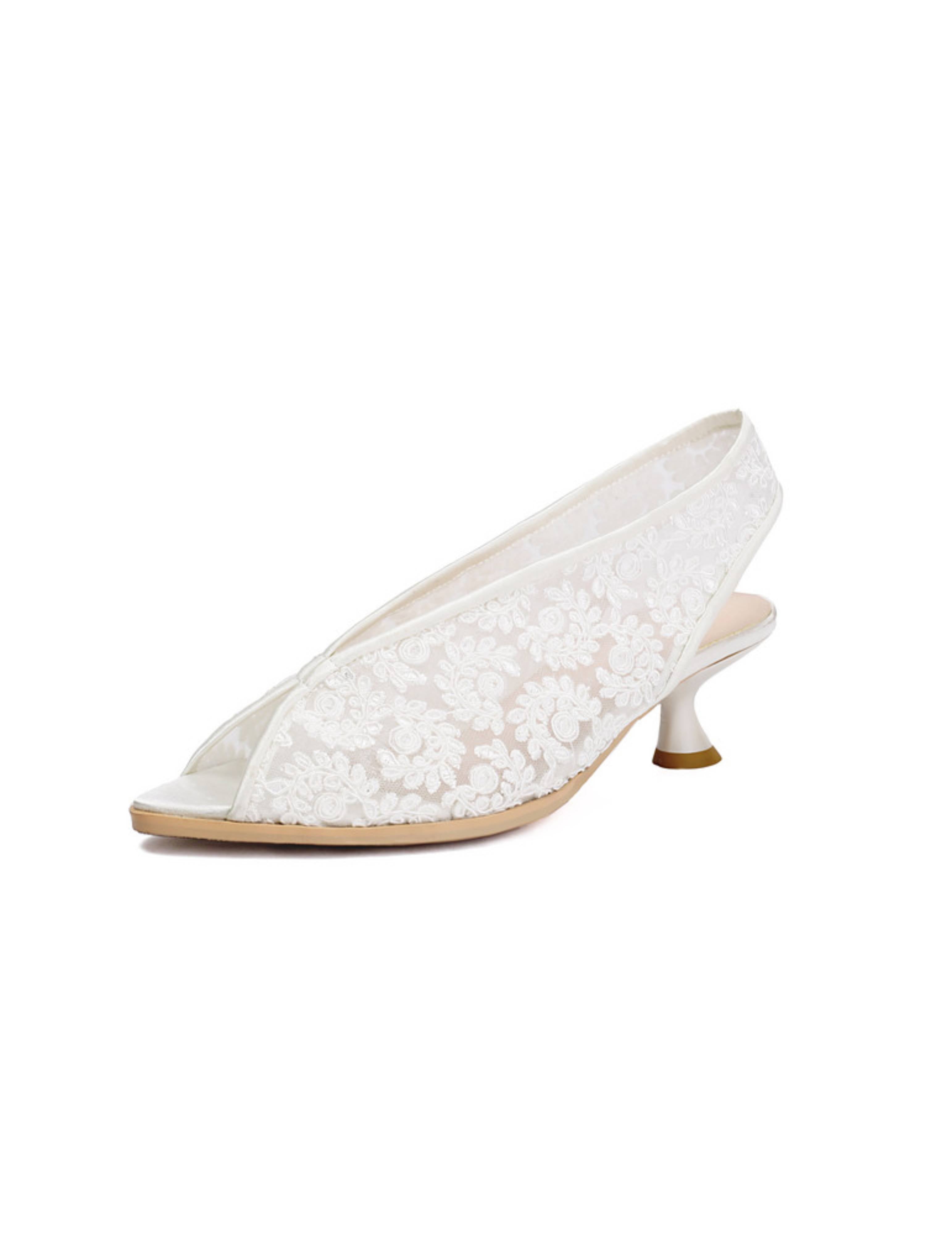 White Floral Mesh Dressy Sandals for Women