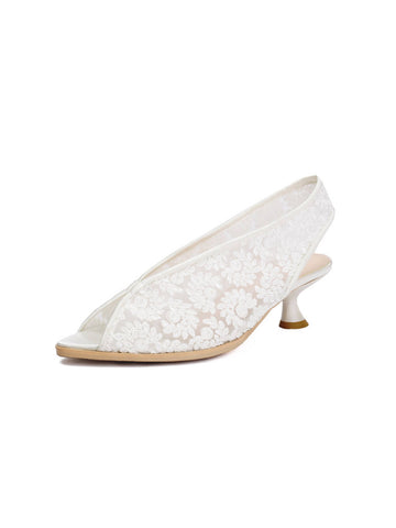 White Floral Mesh Dressy Sandals for Women