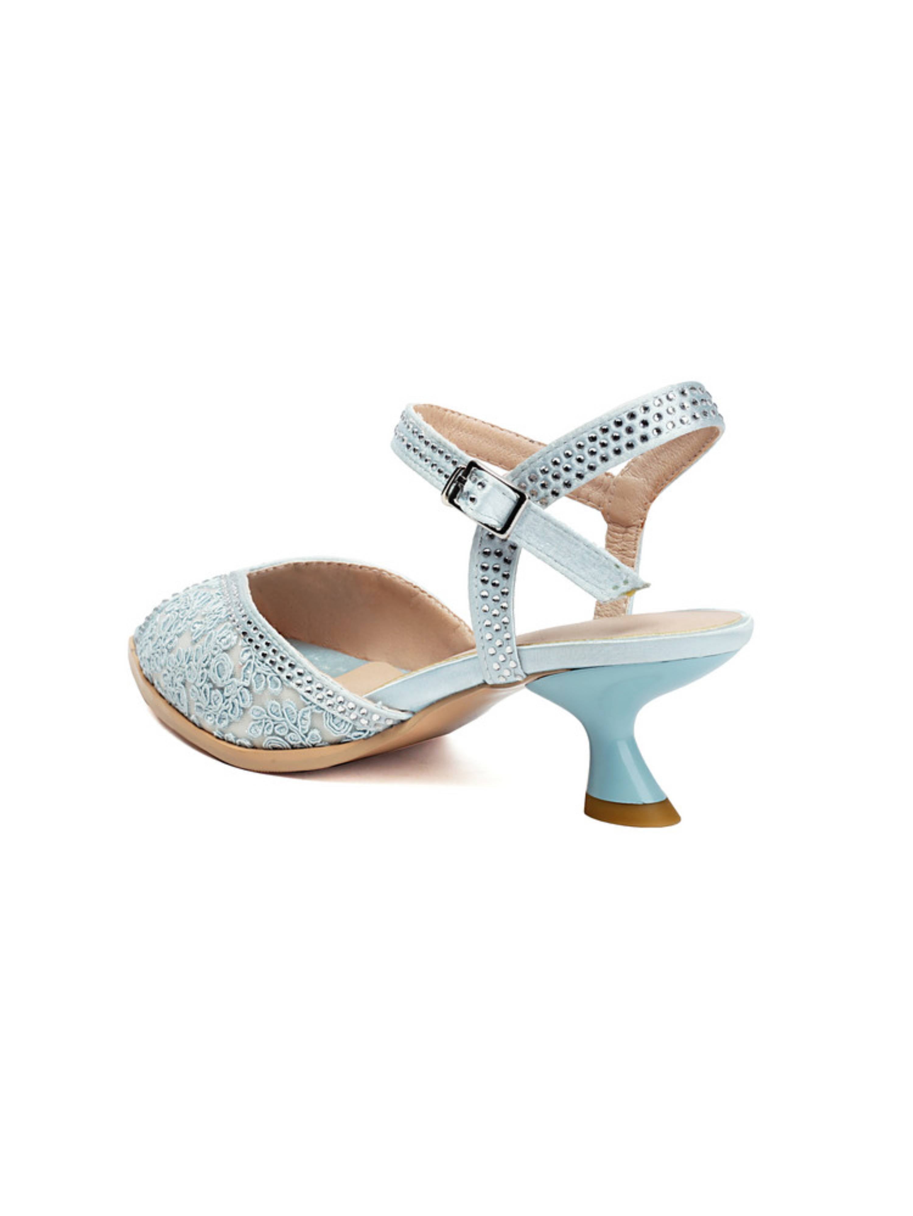 Light Blue Pointed Toe Floral Rhinestone Sandal Women