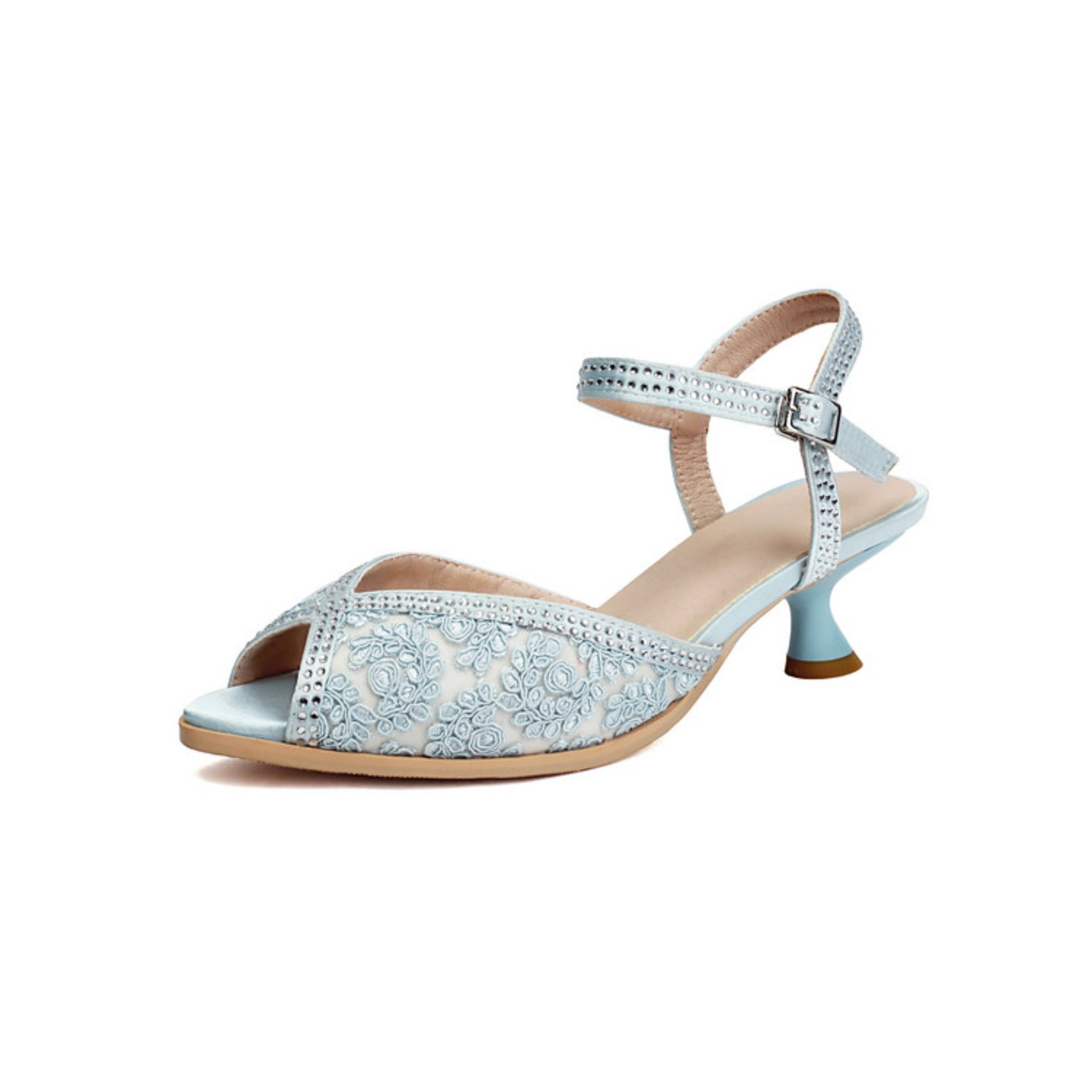 Light Blue Pointed Toe Floral Rhinestone Sandal Women