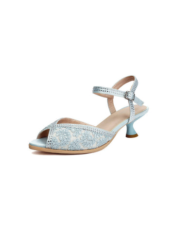 Light Blue Pointed Toe Floral Rhinestone Sandal Women