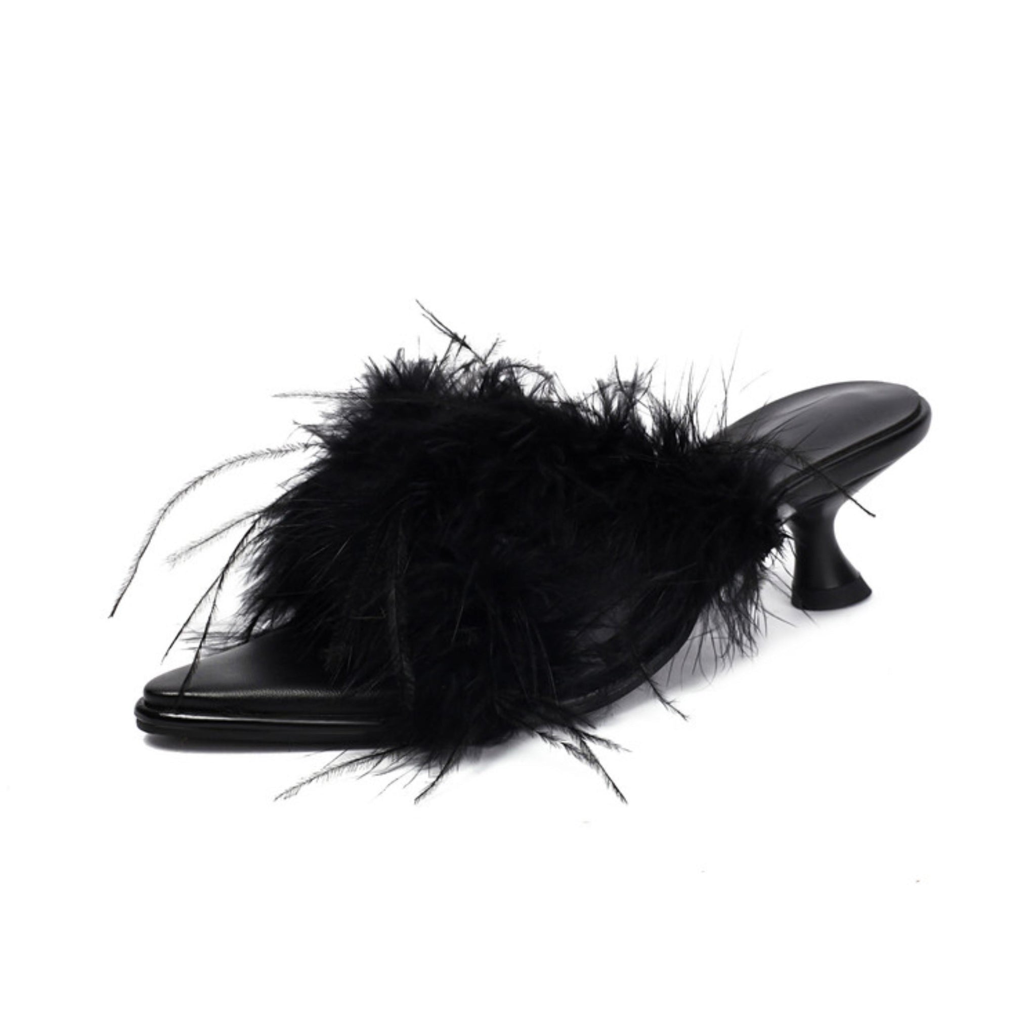 Midnight Feather Flare Mules Women Sandals