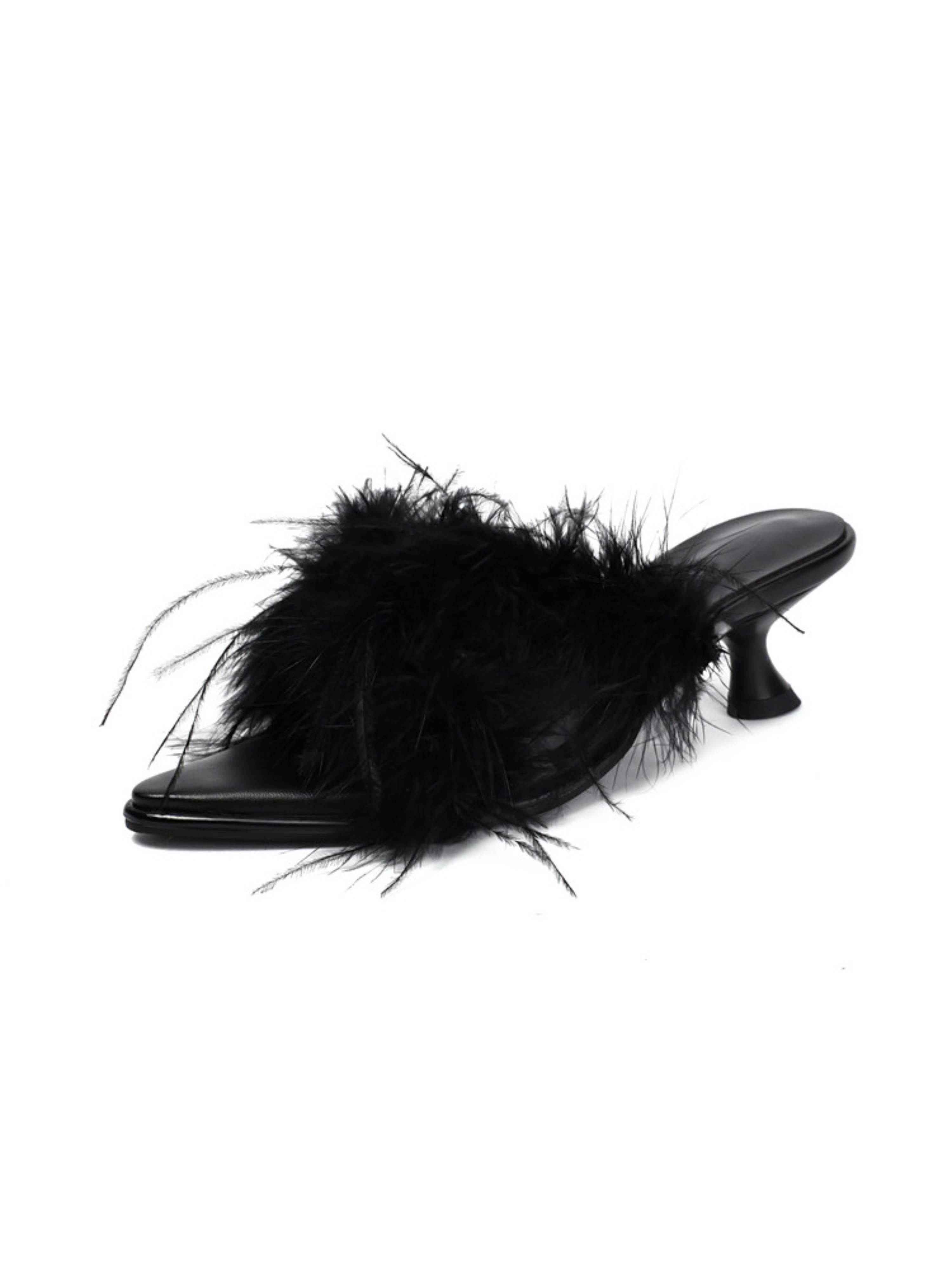 Midnight Feather Flare Mules Women Sandals