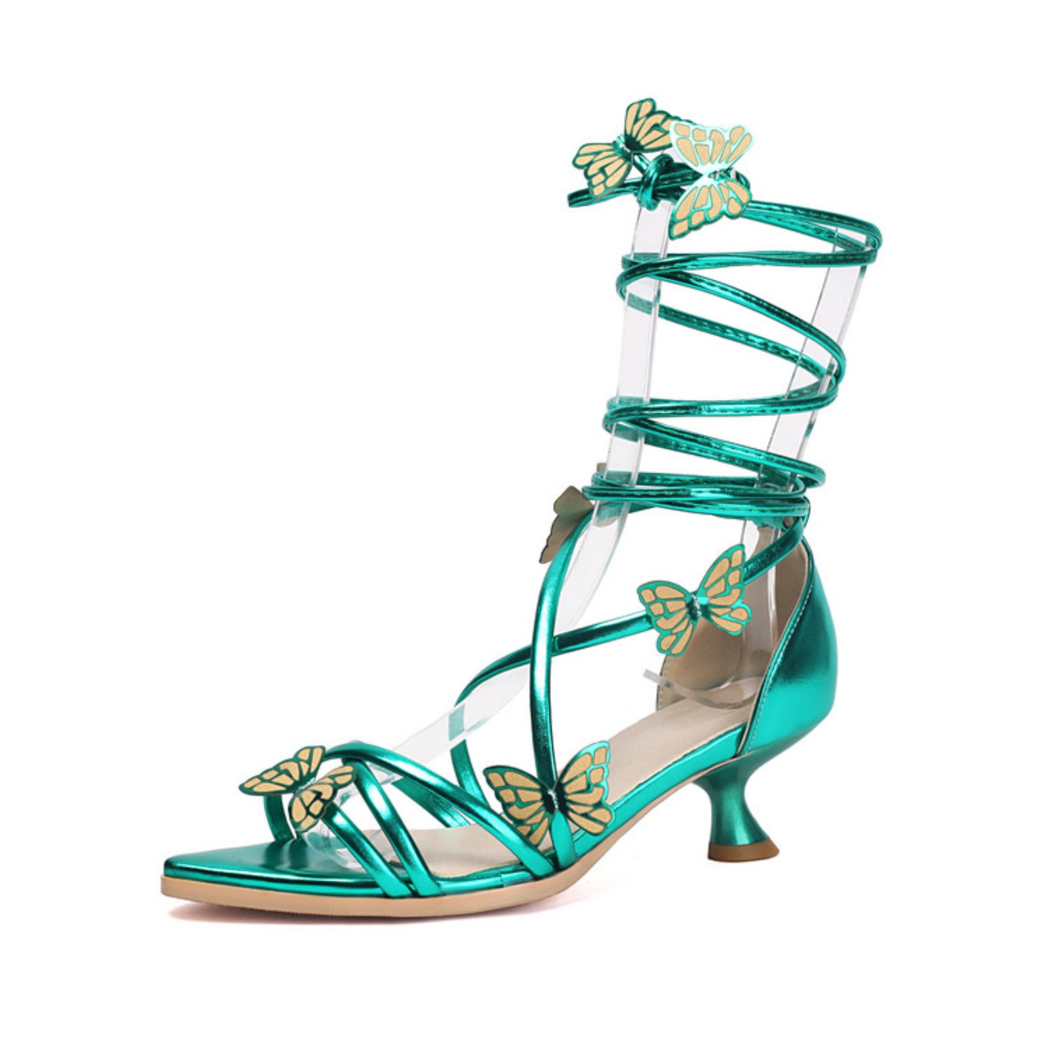 Striking Emerald Green Bufferfly Heeled Sandals for Women