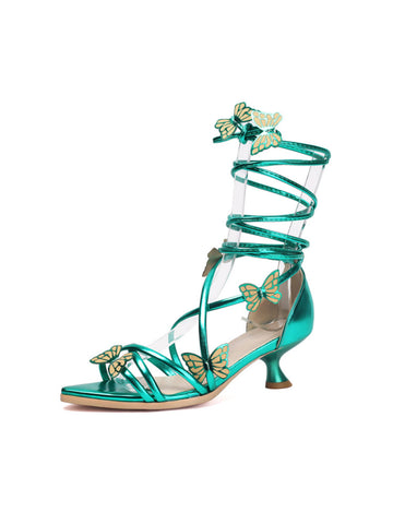 Striking Emerald Green Bufferfly Heeled Sandals for Women
