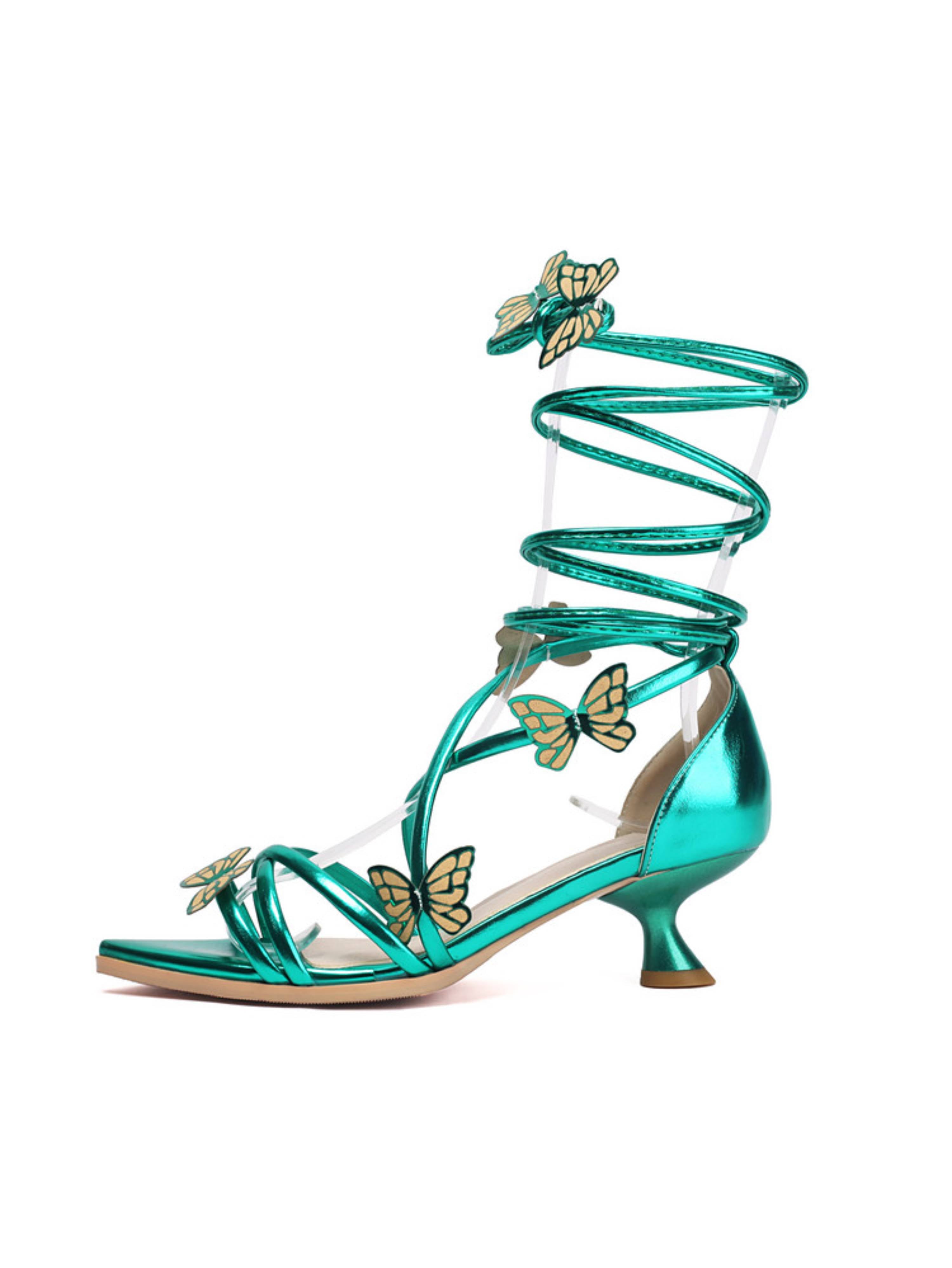 Striking Emerald Green Bufferfly Heeled Sandals for Women