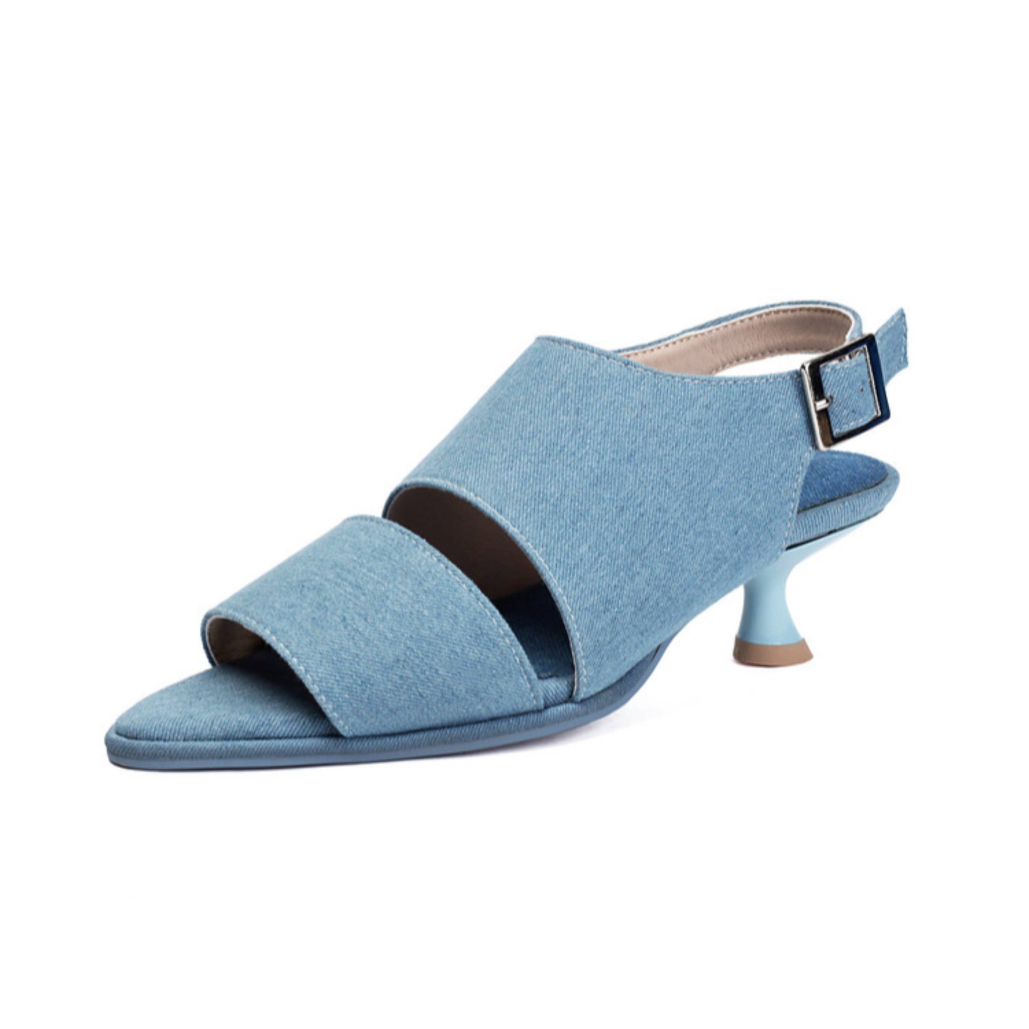 Textured Fabric Open-Toe Women Blue Sandals