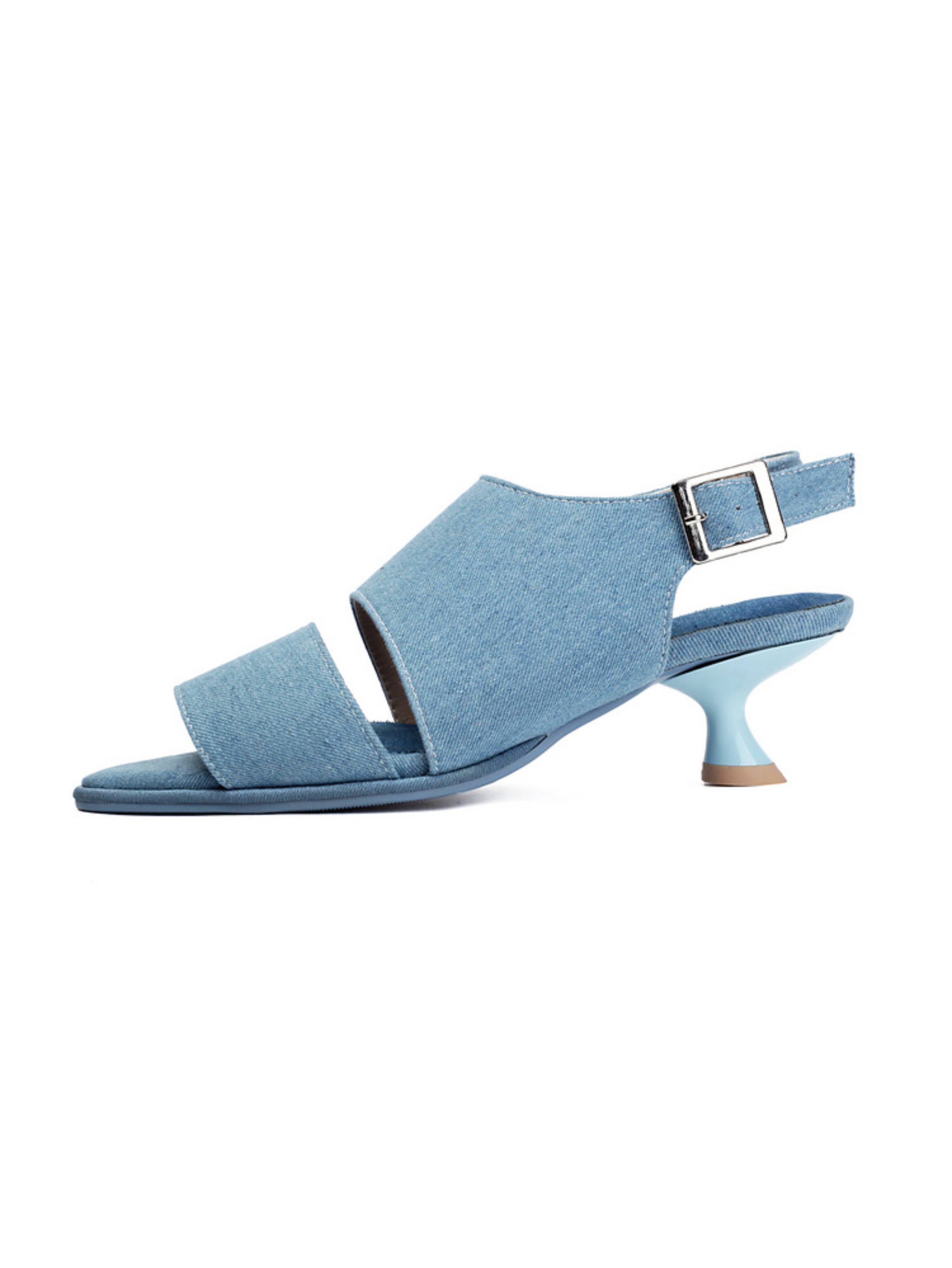 Textured Fabric Open-Toe Women Blue Sandals